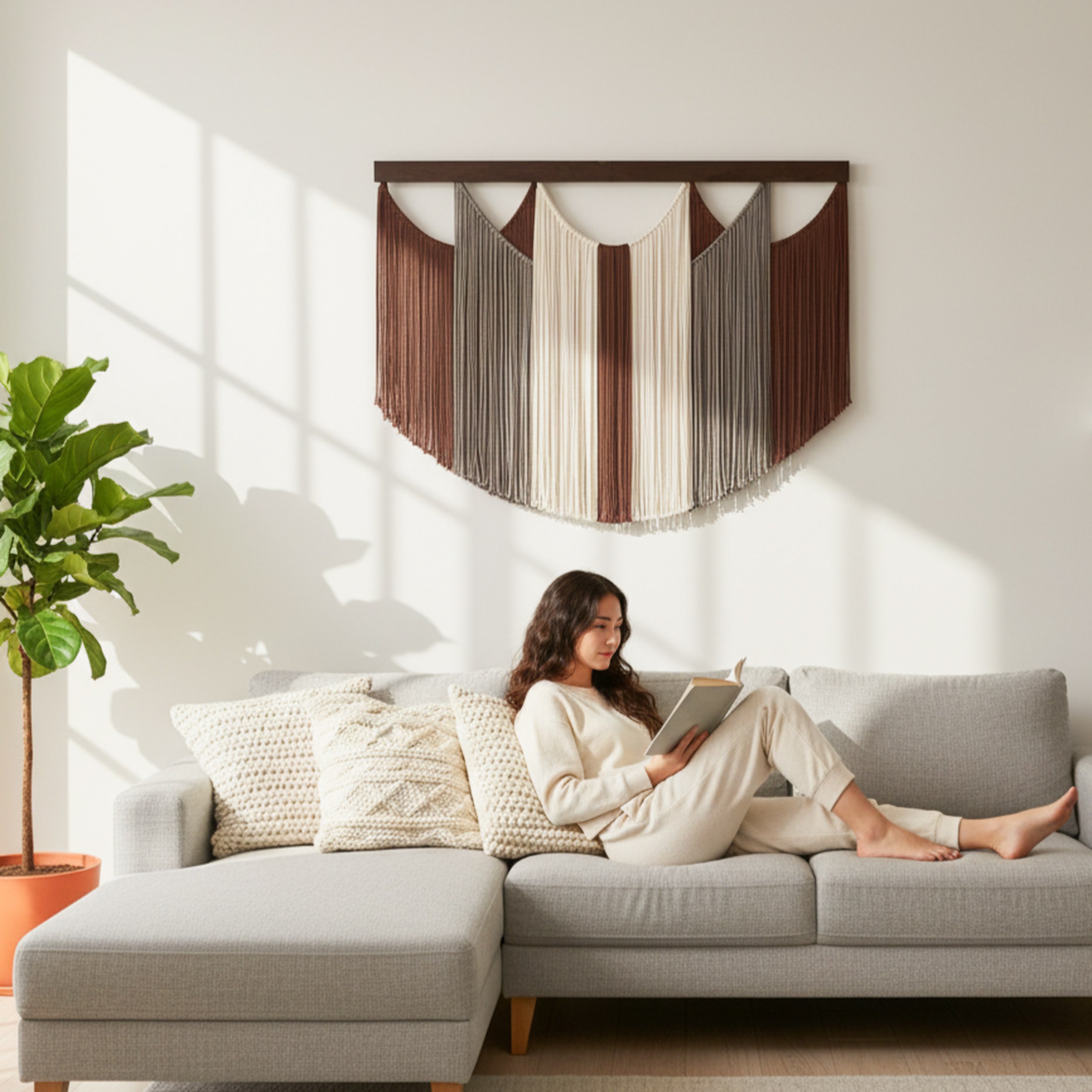 The Calm Macrame Wall Hanging – Neutral Boho Fiber Art Decor V90