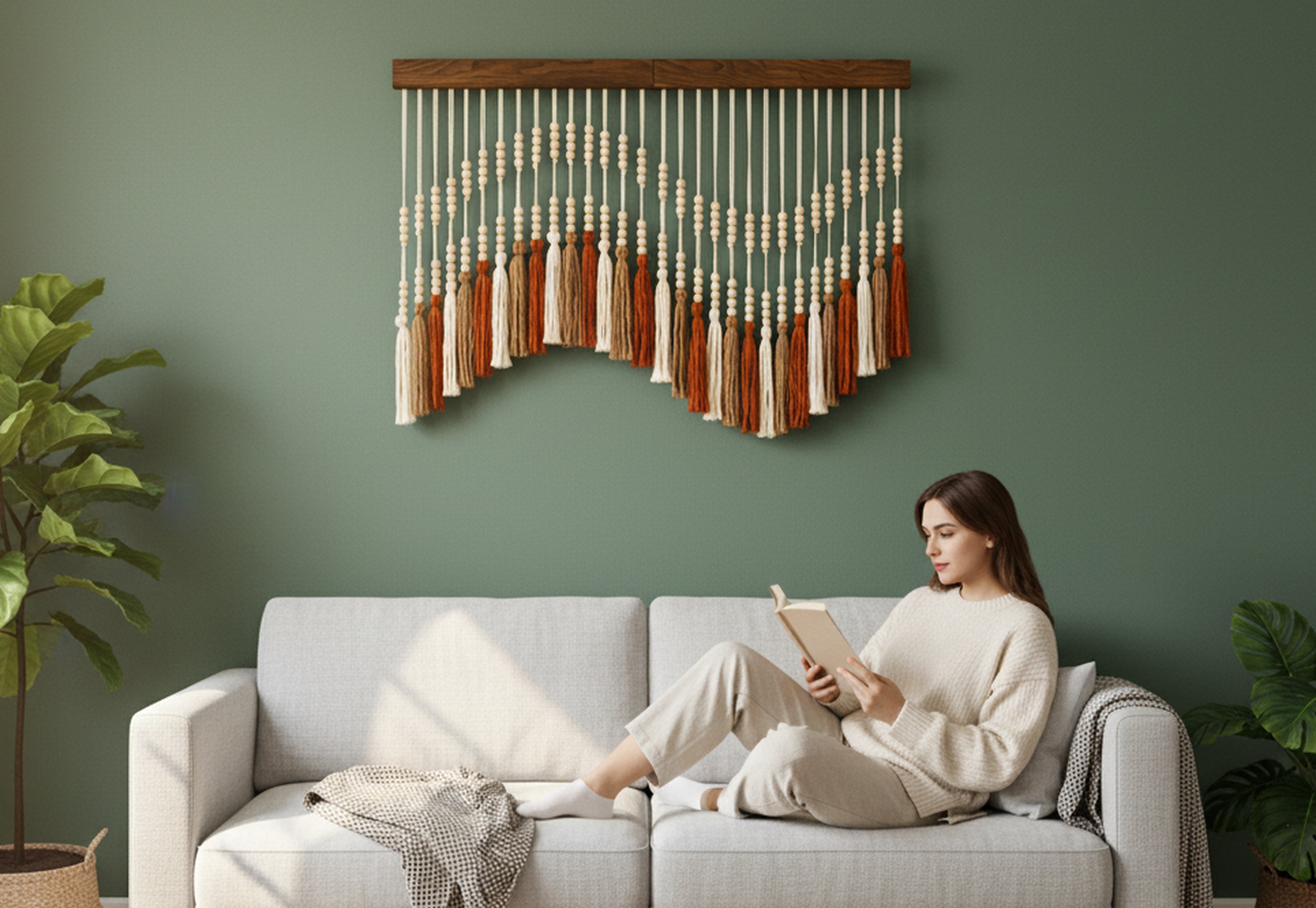 The Melody Macrame Tassel Fiber Wall Hanging for Modern and Farmhouse Style V55