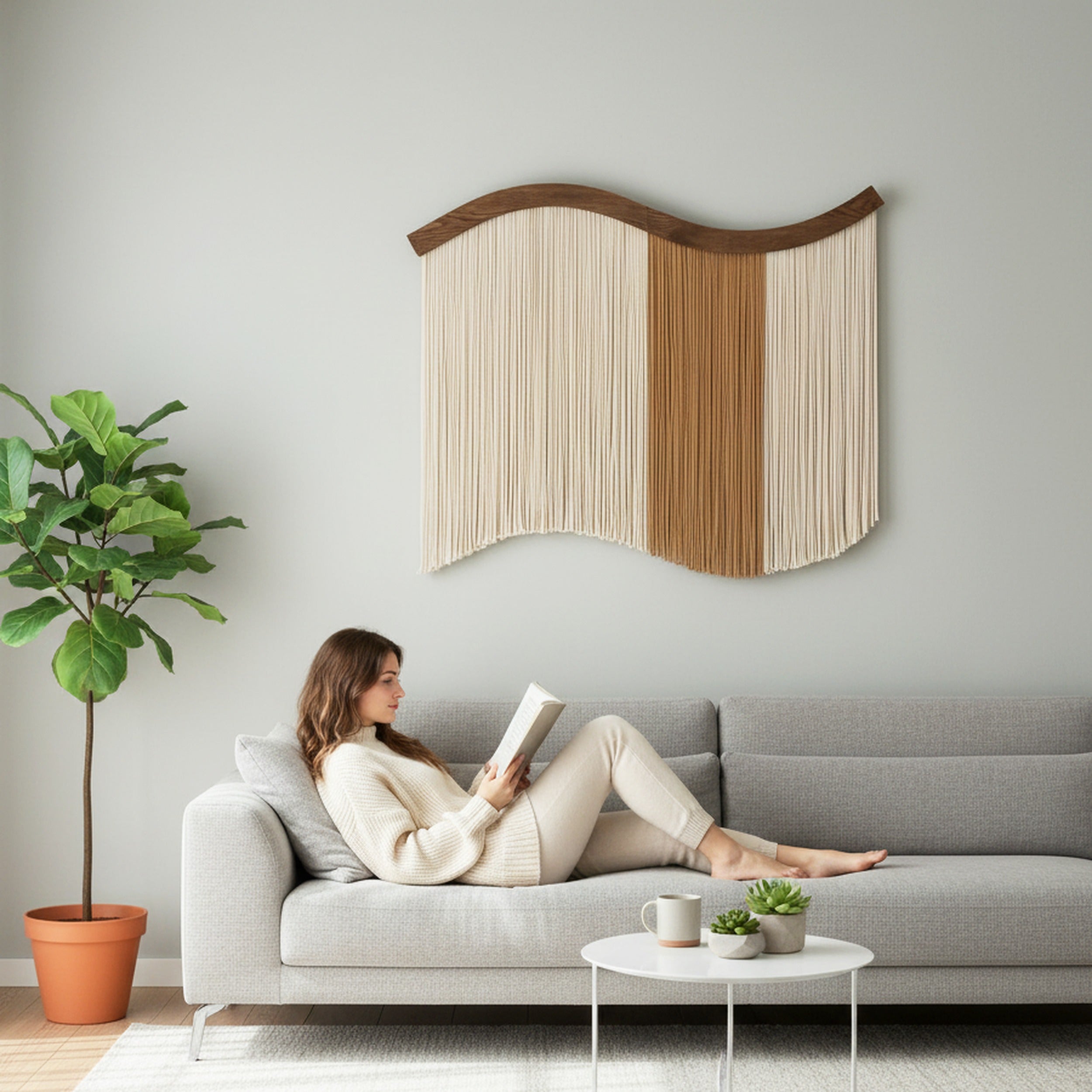 Whispering Fiber Wall Hanging - Minimalist Macrame Wall Decor U05