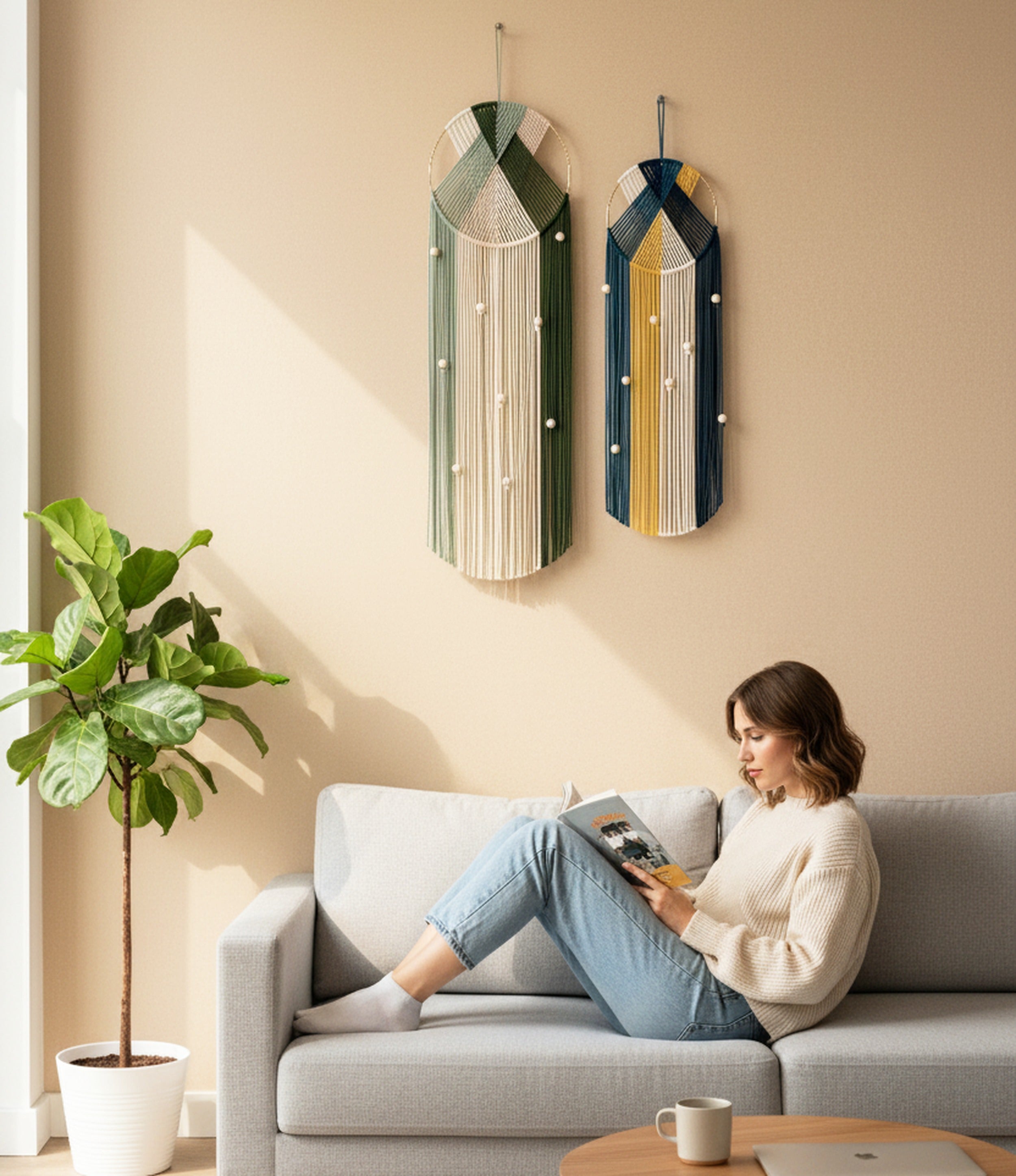 Fiber Wall Dreamcatcher - Boho Macrame Cotton Wall Art V52