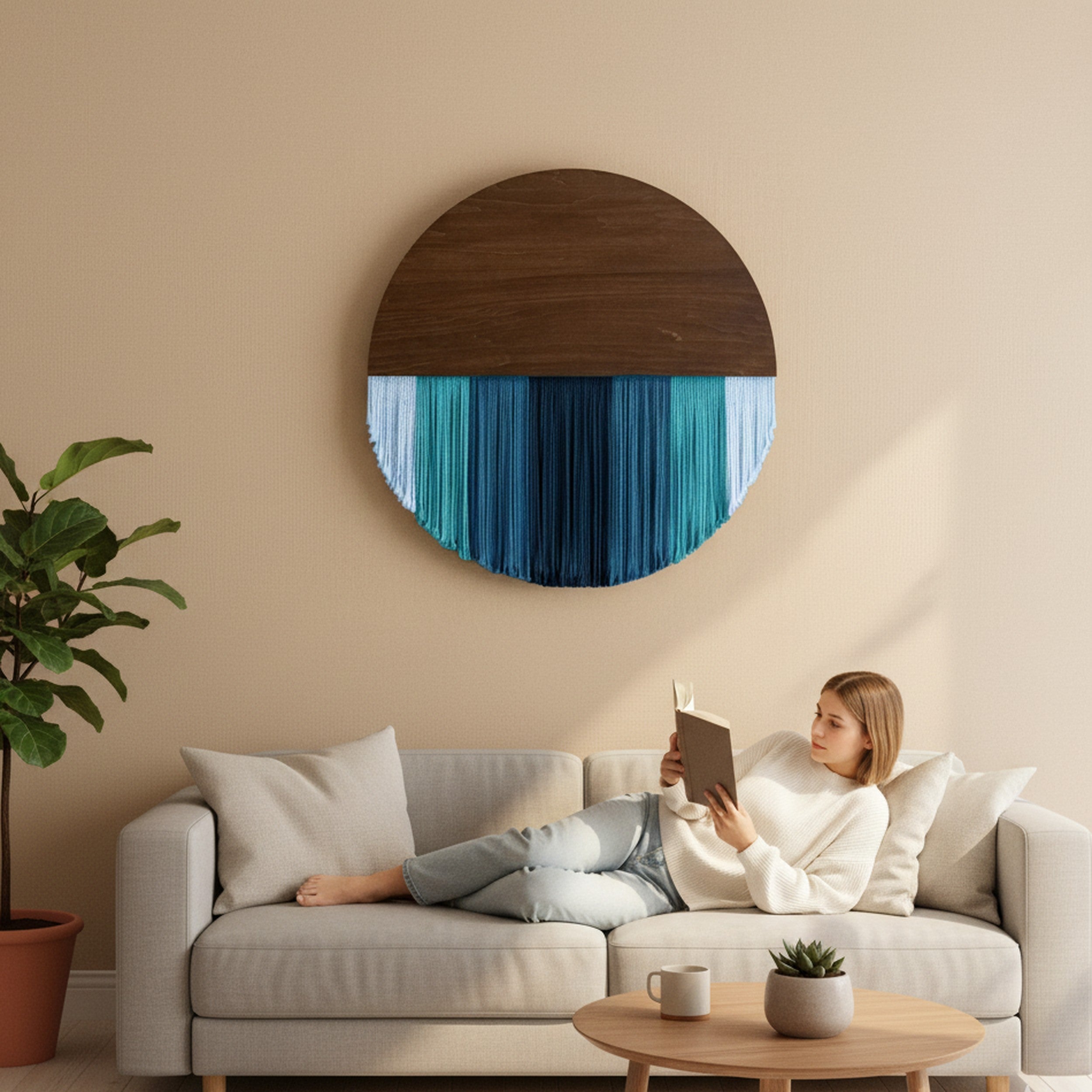 Lunar Memory Wall Hanging – Round Boho Macrame Art for Home V07