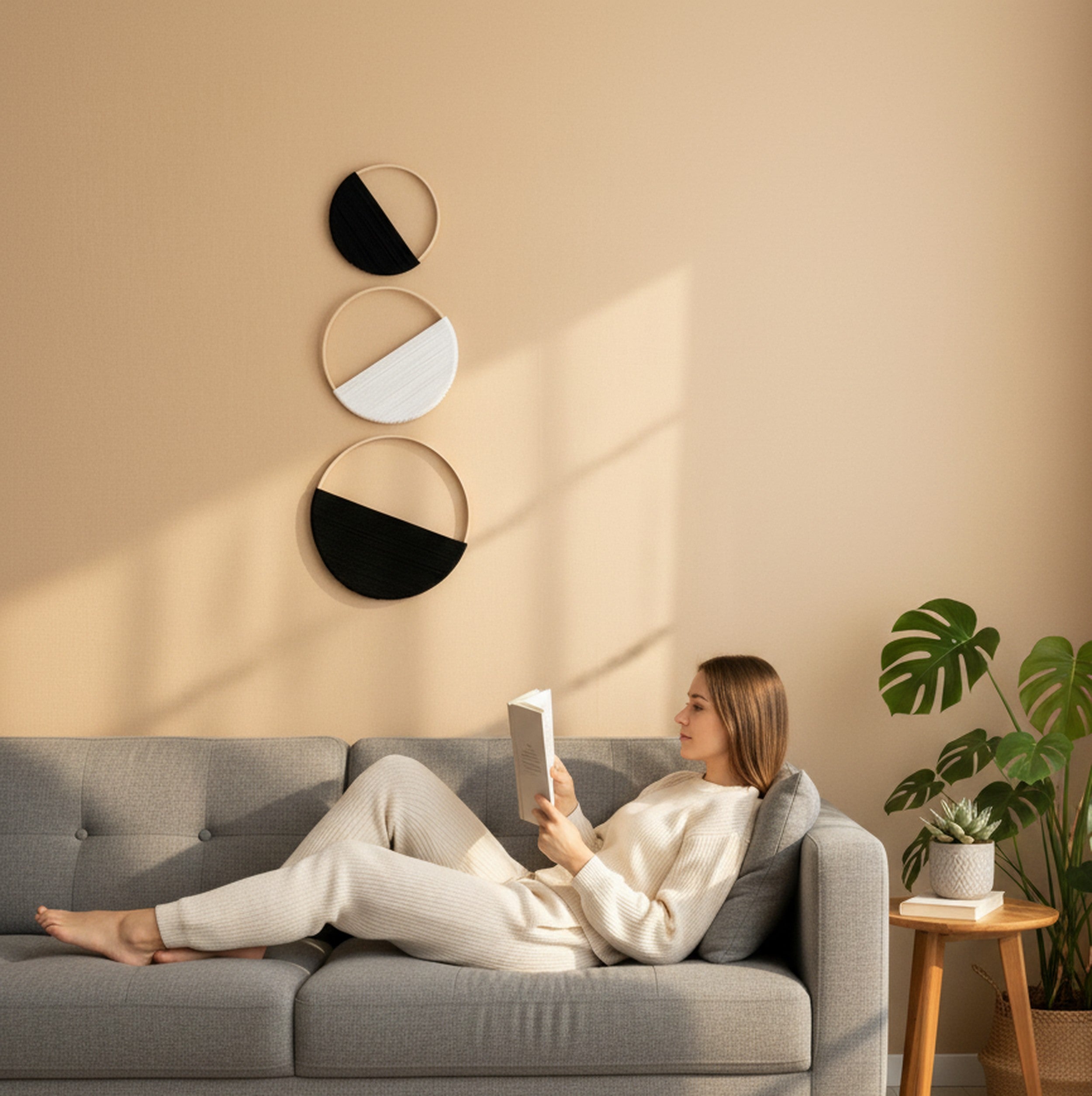 Macrame Circle Wall Decor – Vertical Boho Macrame Wall Art W23