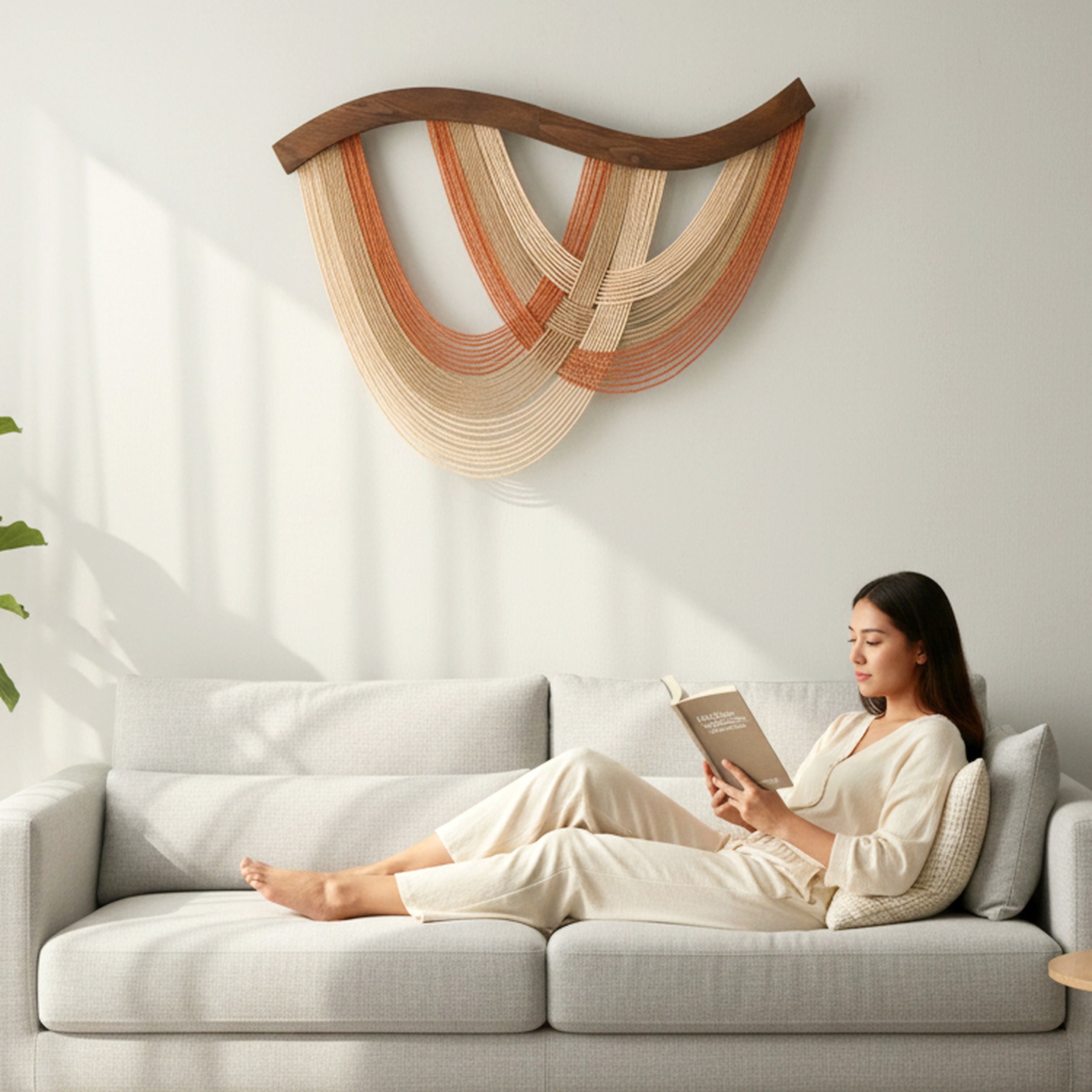 Macrame Fiber Wall Hanging Natural Green Fiber Boho Wall Decor V93
