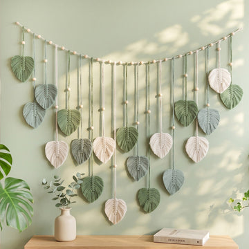 Macrame Leaves Garland Macrame Cord and Wooden Beads for Nursery L09