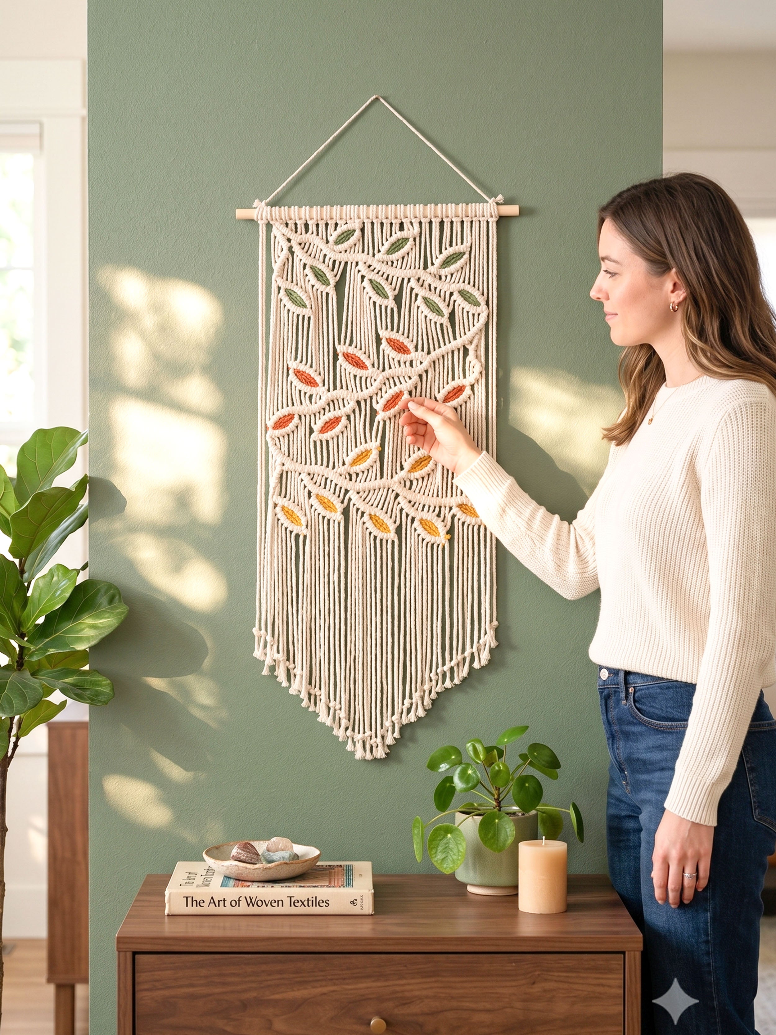 Macrame Wall Hanging Boho Wall Decor with Fiber Wall Art W16