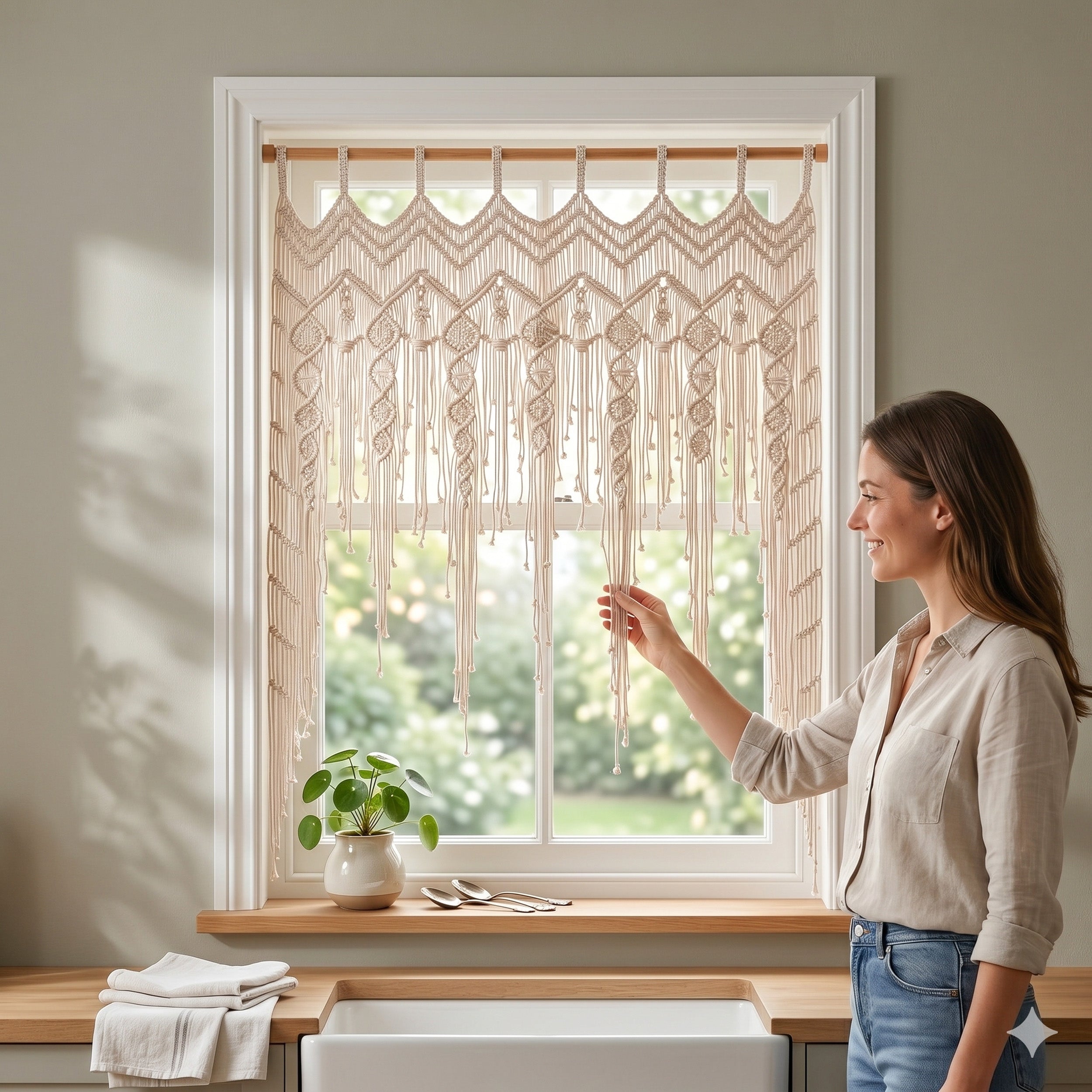Macrame Curtain for Bohemian Home Decor and Privacy Style C25