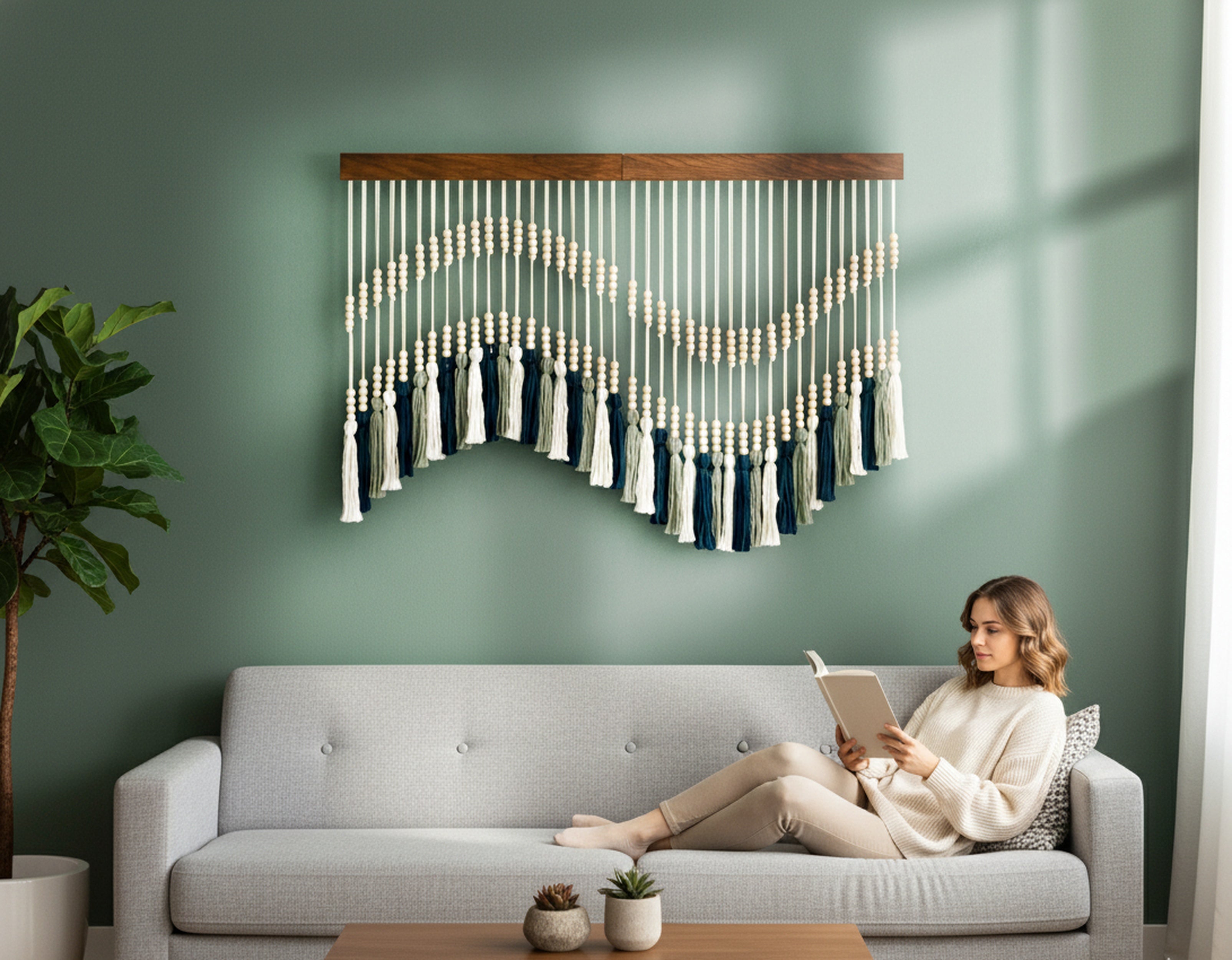The Melody Macrame Tassel Fiber Wall Hanging for Modern and Farmhouse Style V55