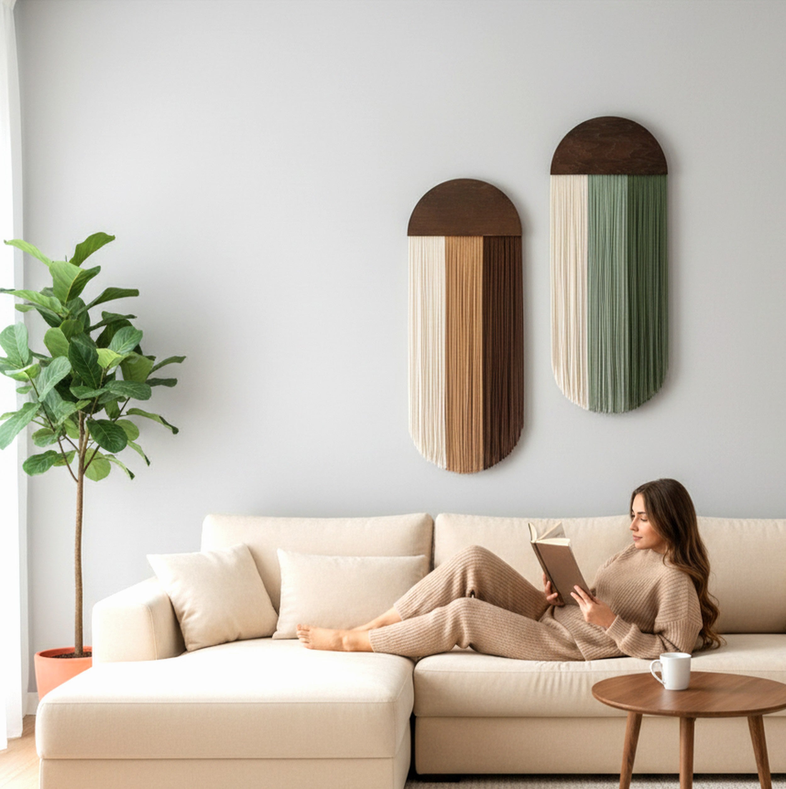 The Octopus - Macrame Yarn Wall Hanging with Wood Arch V61