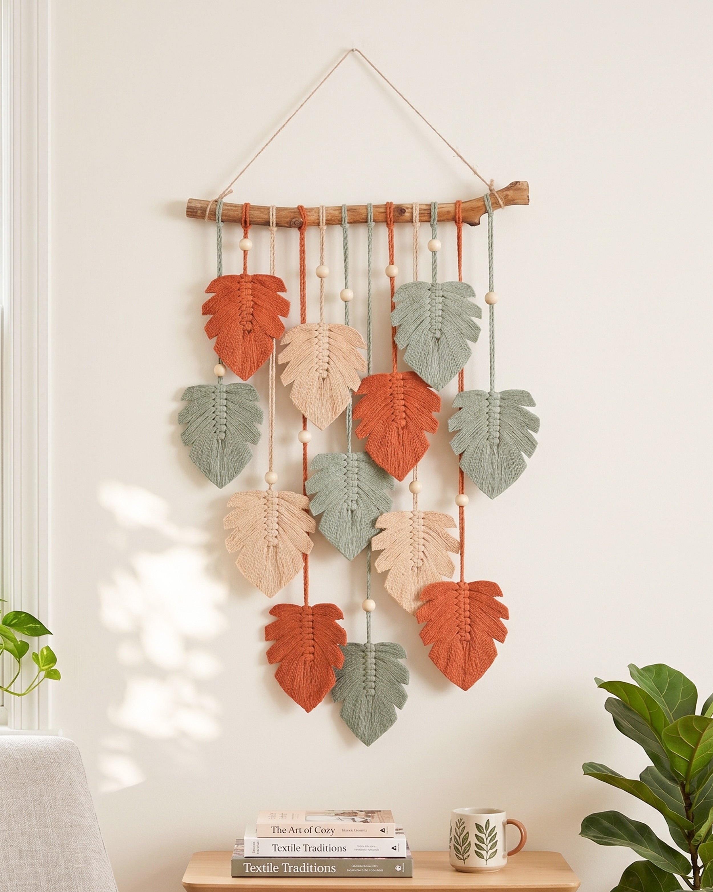 Macrame Leaves Wall Hanging Cotton for Boho Leaf Decor L47