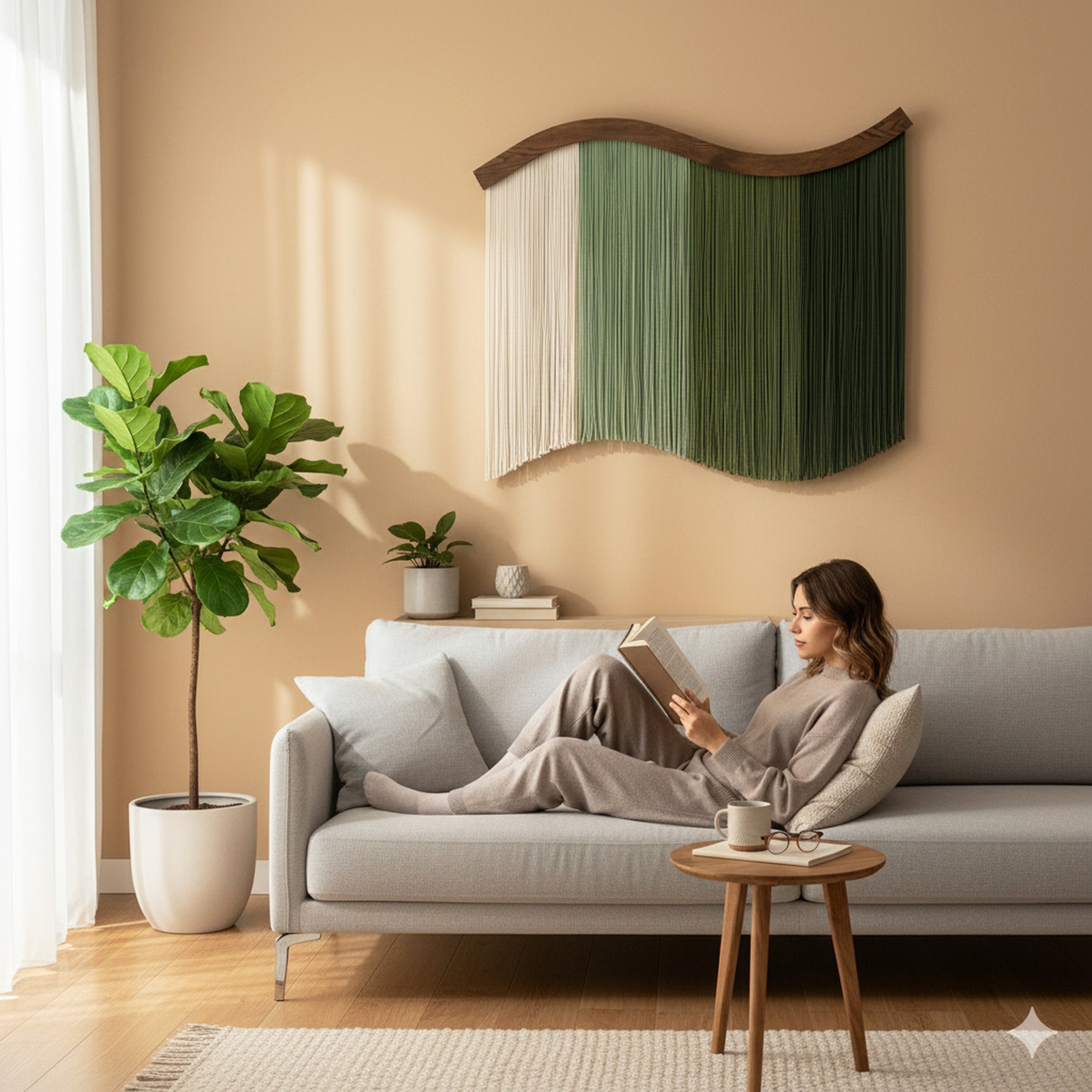 Four Seasons Wall Hanging – Minimalist Macrame Fiber Art Decor U08