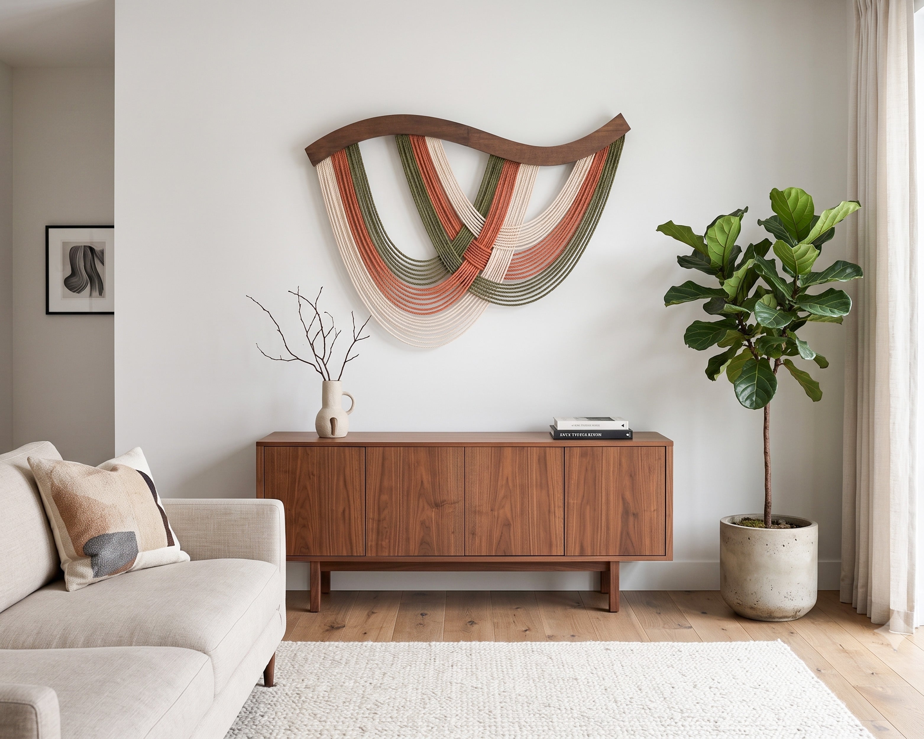 Macrame Fiber Wall Hanging Natural Green Fiber Boho Wall Decor V93