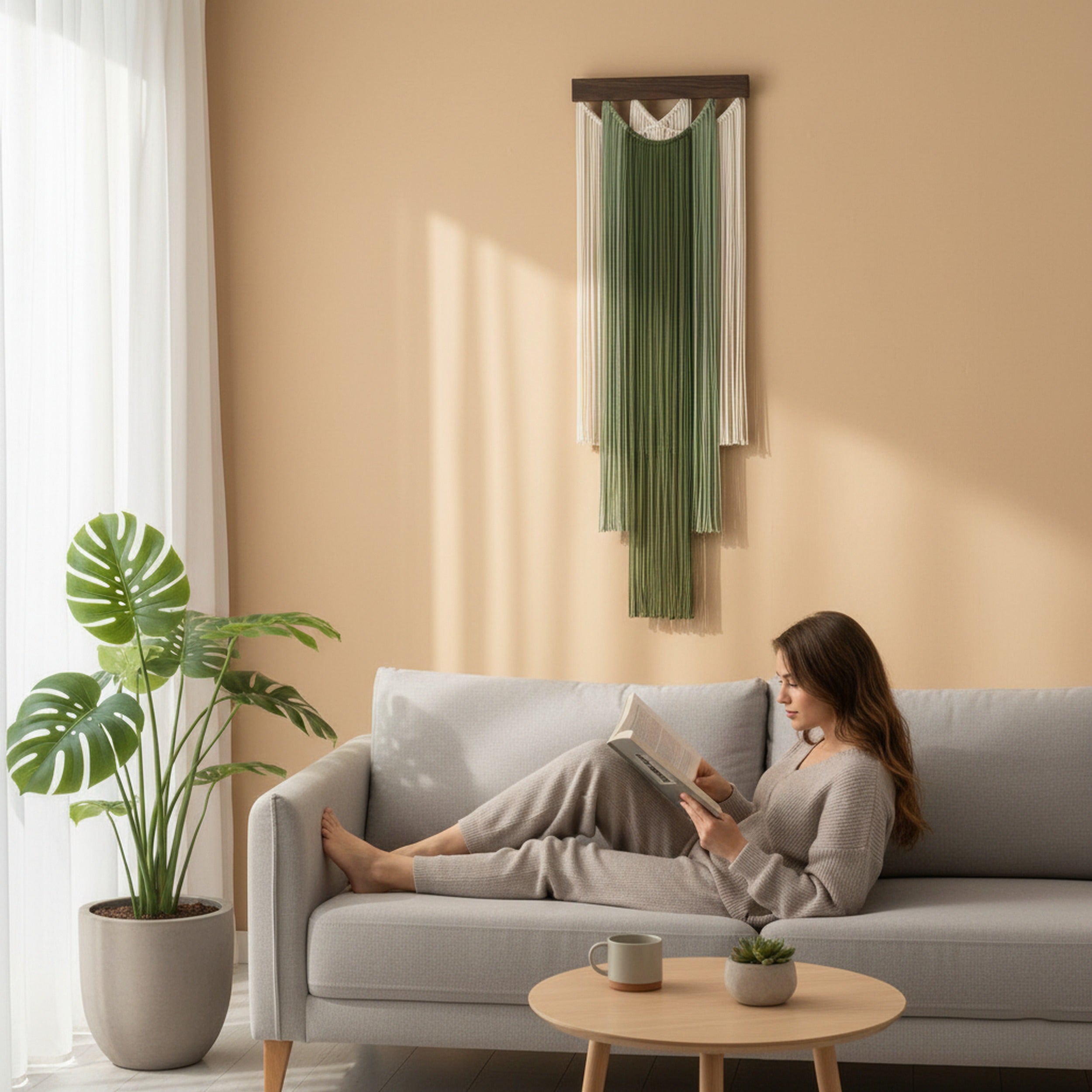 Falling Star Wall Hanging – Cotton Macrame Art for Boho Decor V92