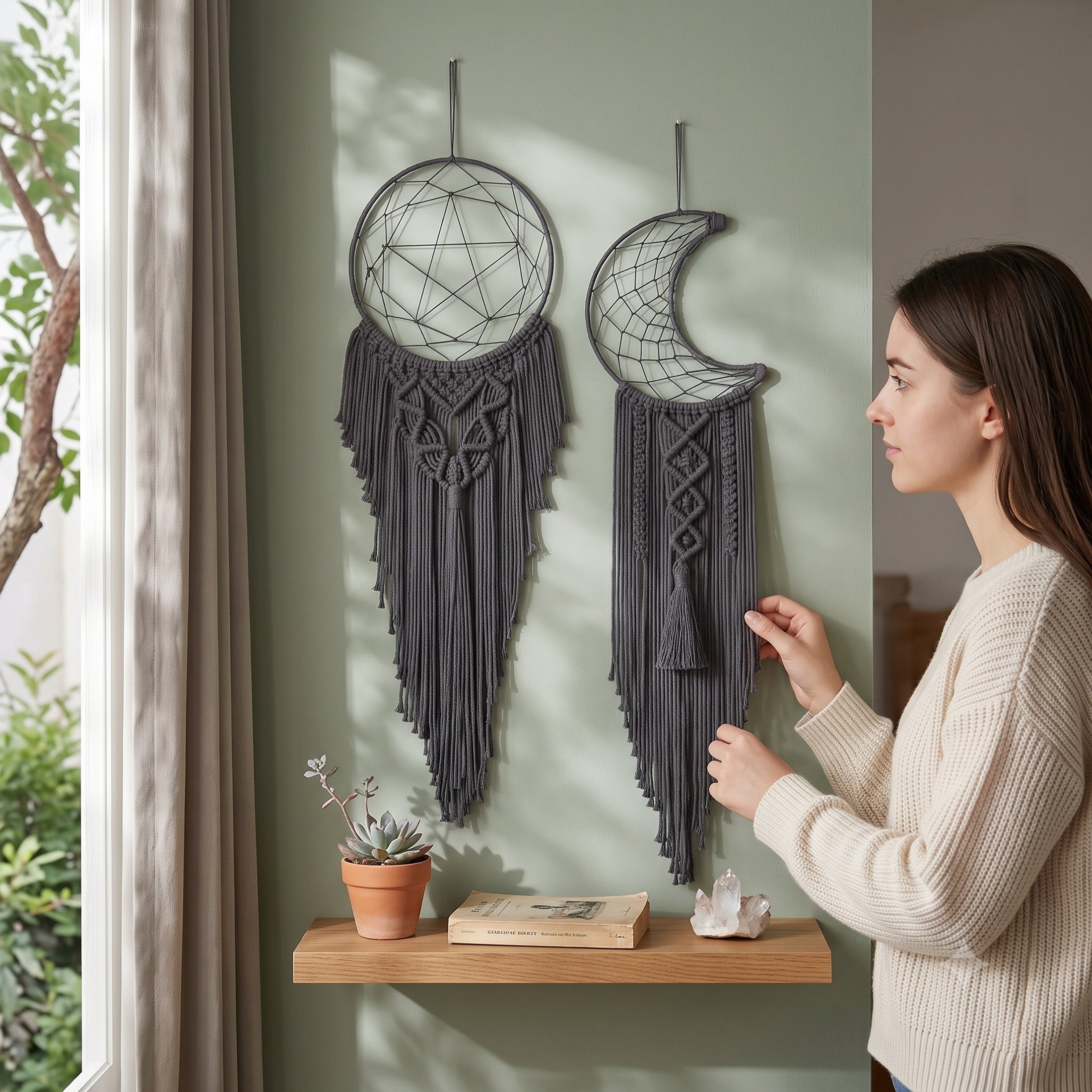 Macrame Dreamcatcher Wall Hanging Boho Wall Decor for Nursery W04