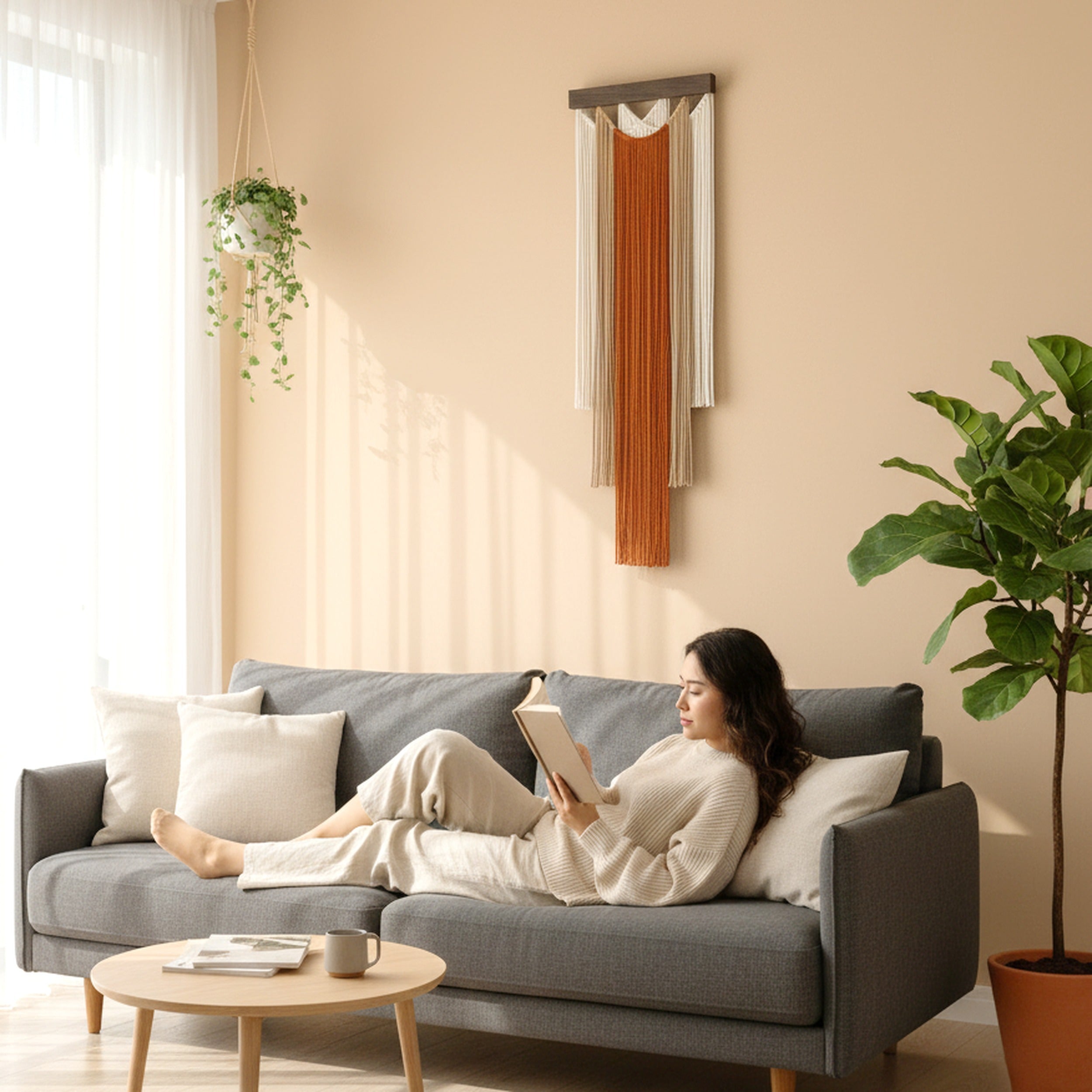 Falling Star Wall Hanging – Vertical Macrame Fiber Art for Home V92