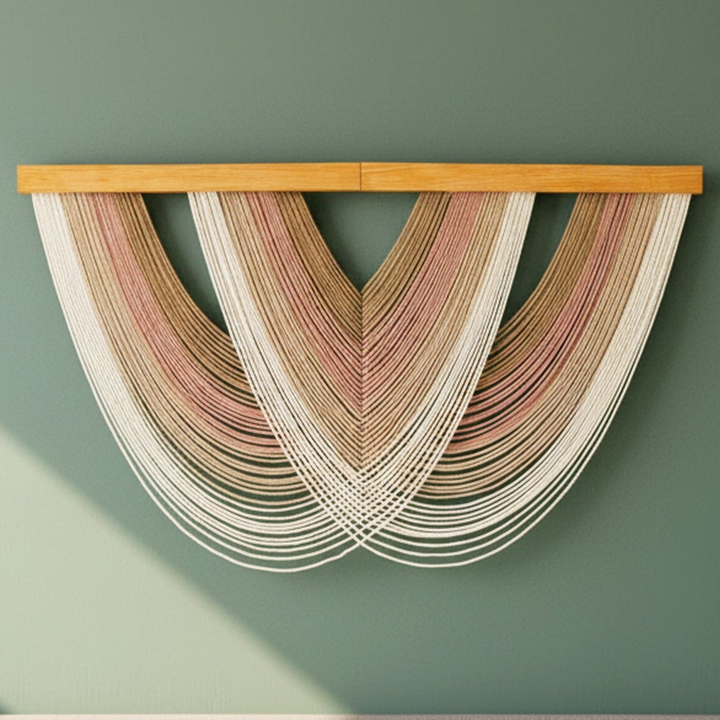 Green Arc Fiber Wall Art Macrame for Boho and Minimalist Wall Spaces V16