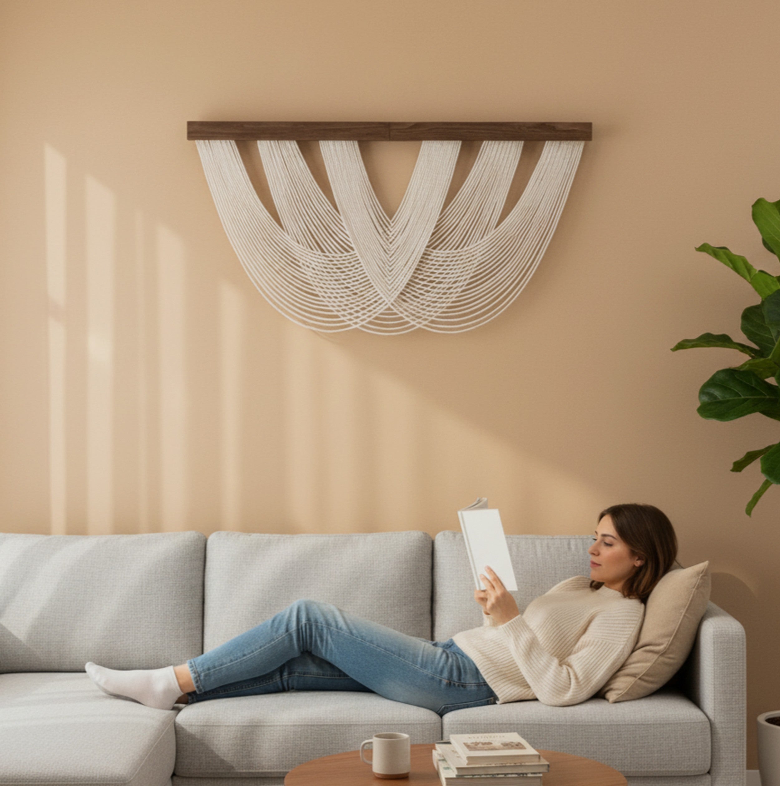 Soft Tangle Macrame Wall Hanging – Large Neutral Fiber Art V28