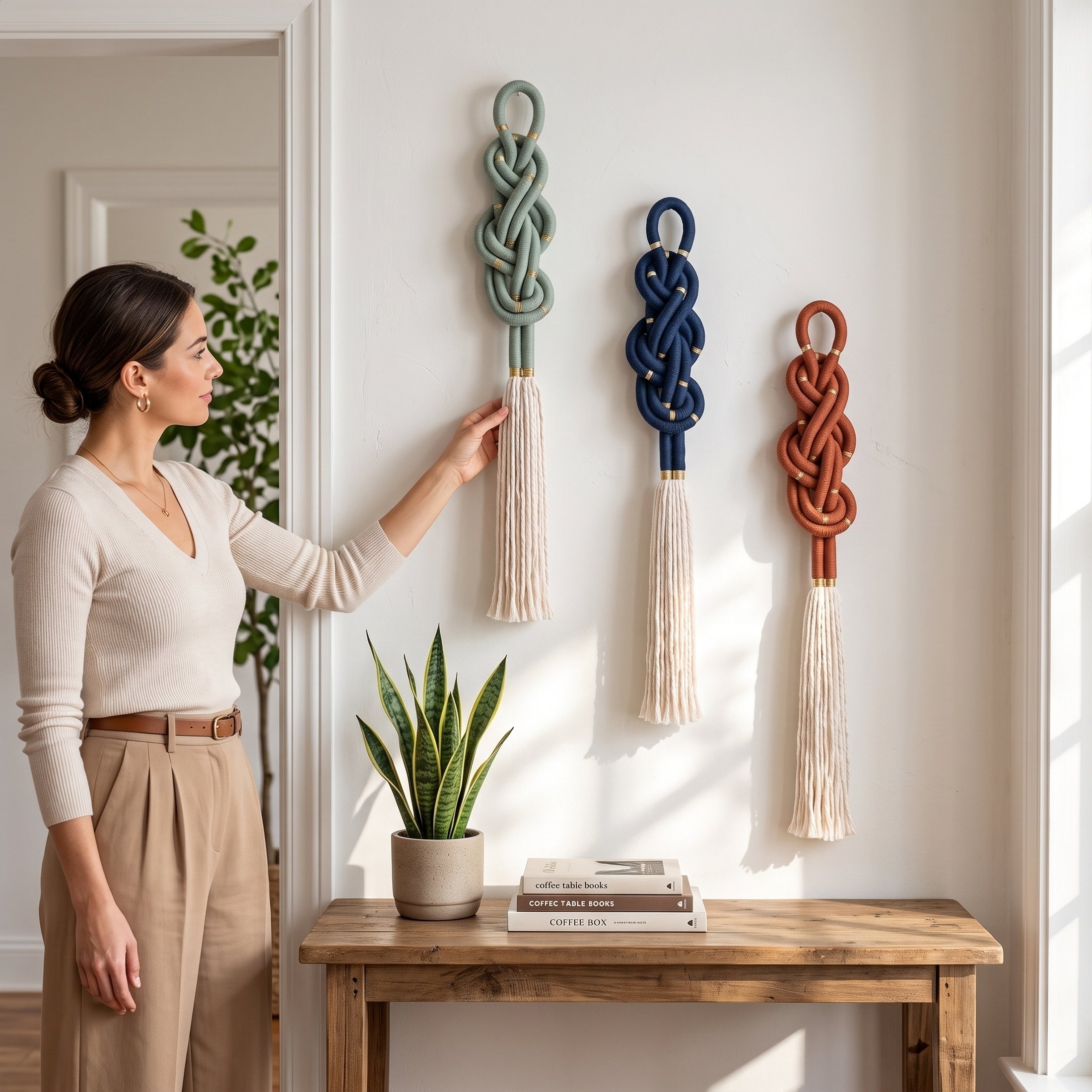 Macrame Entwine Wall Hanging Cotton for Boho Home Decor U52
