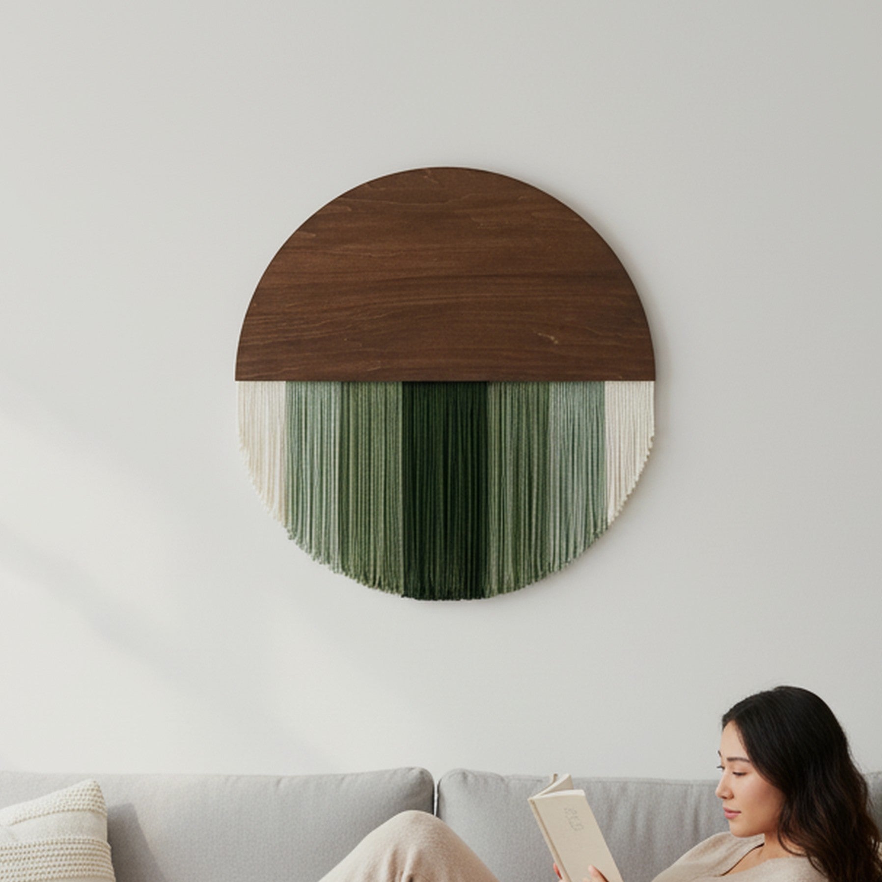 Lunar Memory Wall Hanging – Round Boho Fiber Moon Decor for Home V07