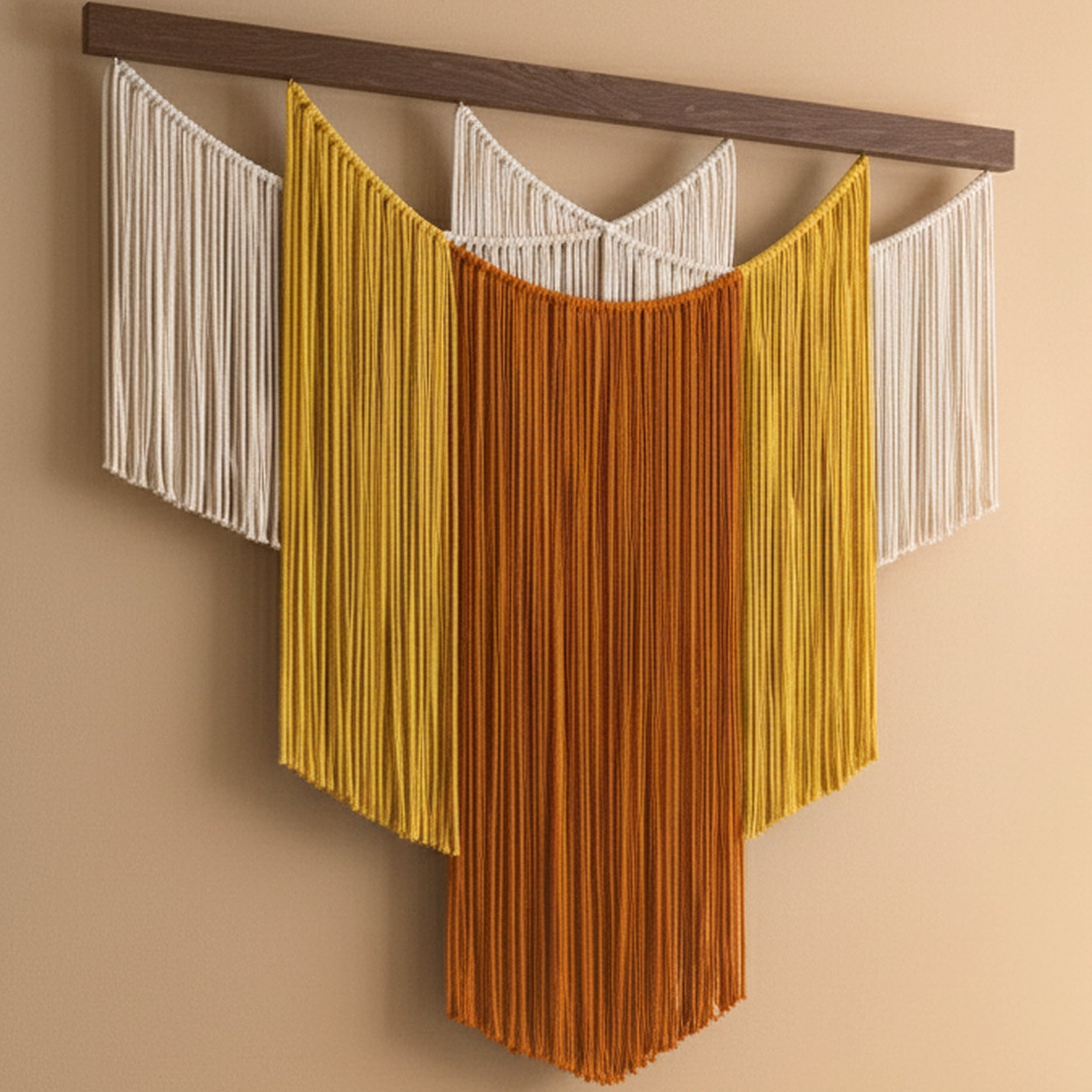 The Shield Macrame Wall Hanging – Warm Layered Textured Wall Art V83