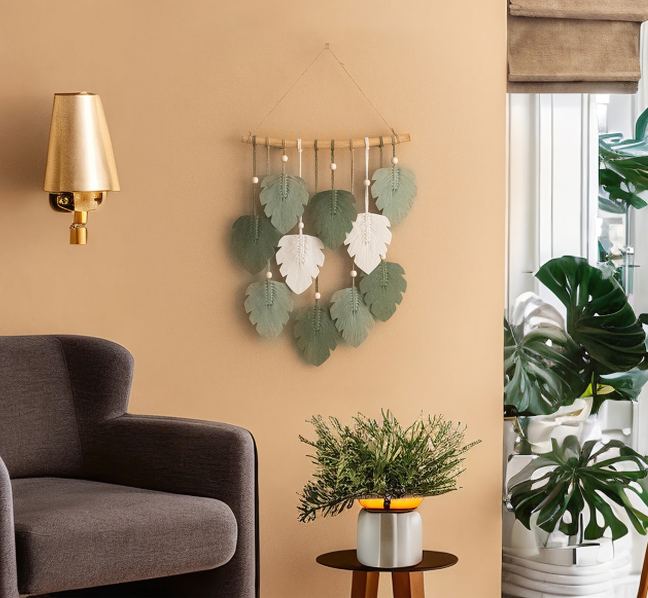 Macrame Leaves Wall Hanging Cotton for Boho Leaf Decor L47