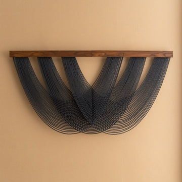 Soft Tangle - Layered Black Yarn Wall Hanging for Modern Decor V28