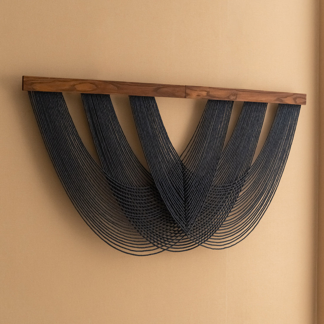Soft Tangle - Layered Black Yarn Wall Hanging for Modern Decor V28
