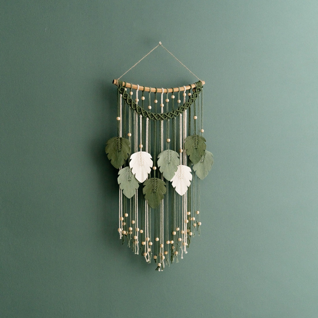 Macrame Leaf Wall Hanging with wooden beads for Boho Wall Decor L22