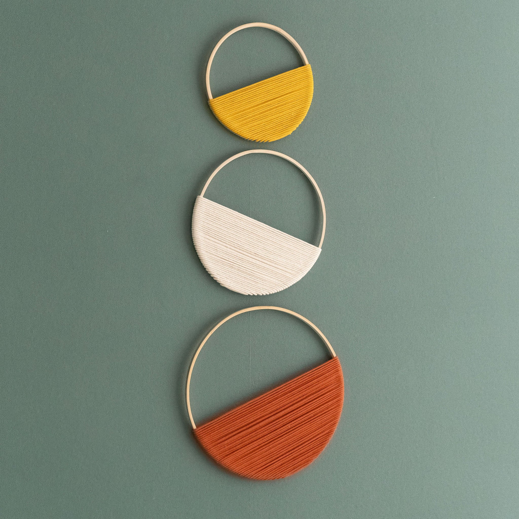 Set Macrame Circle Wall Decor - Boho Minimalist Wrapped Ring Art W23