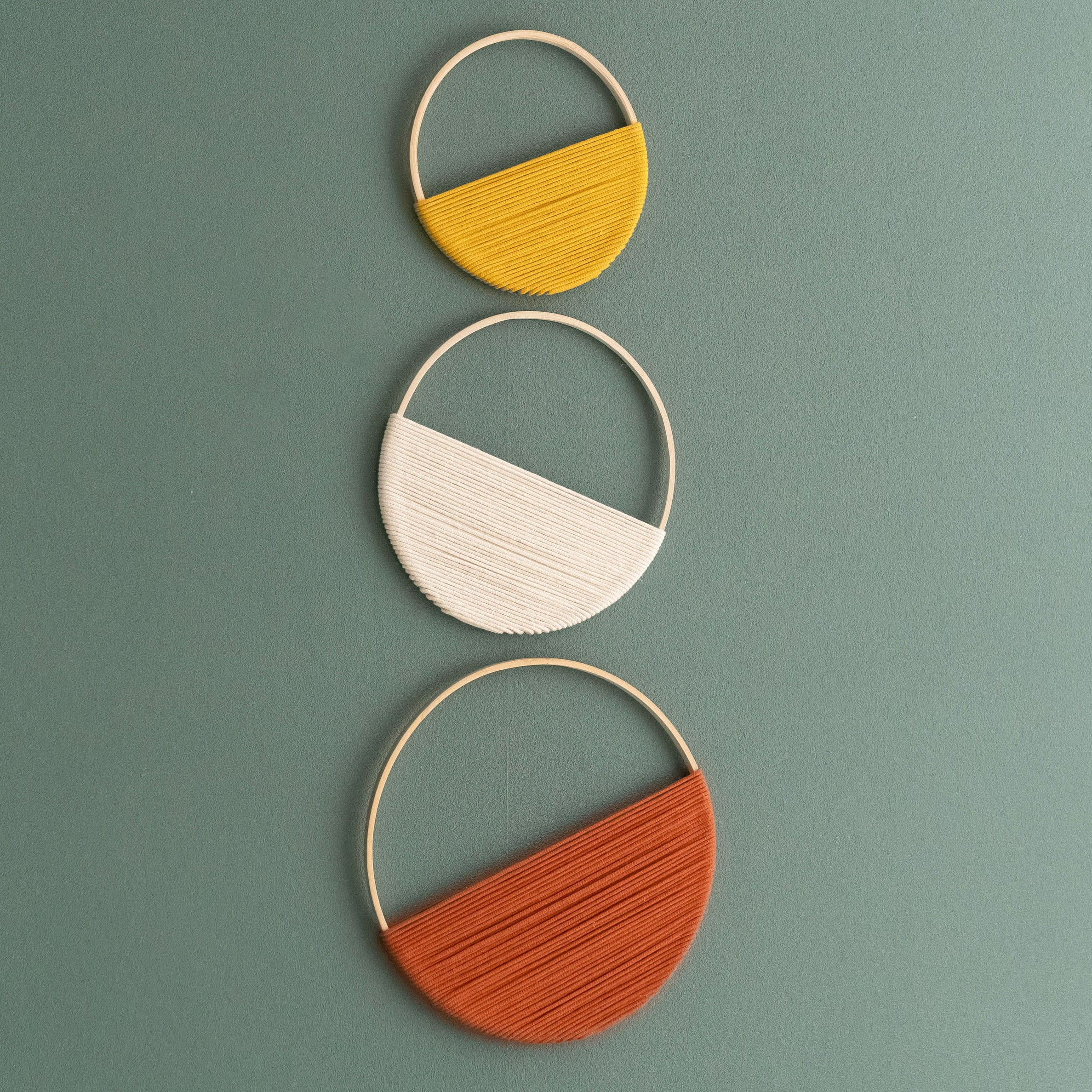 Set Macrame Circle Wall Decor - Boho Minimalist Wrapped Ring Art W23