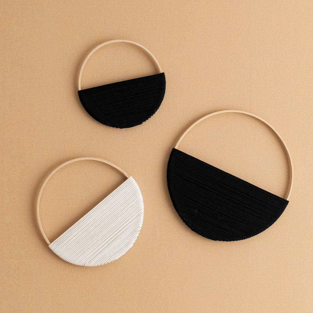 Set Macrame Circle Wall Decor - Boho Minimalist Wrapped Ring Art W23