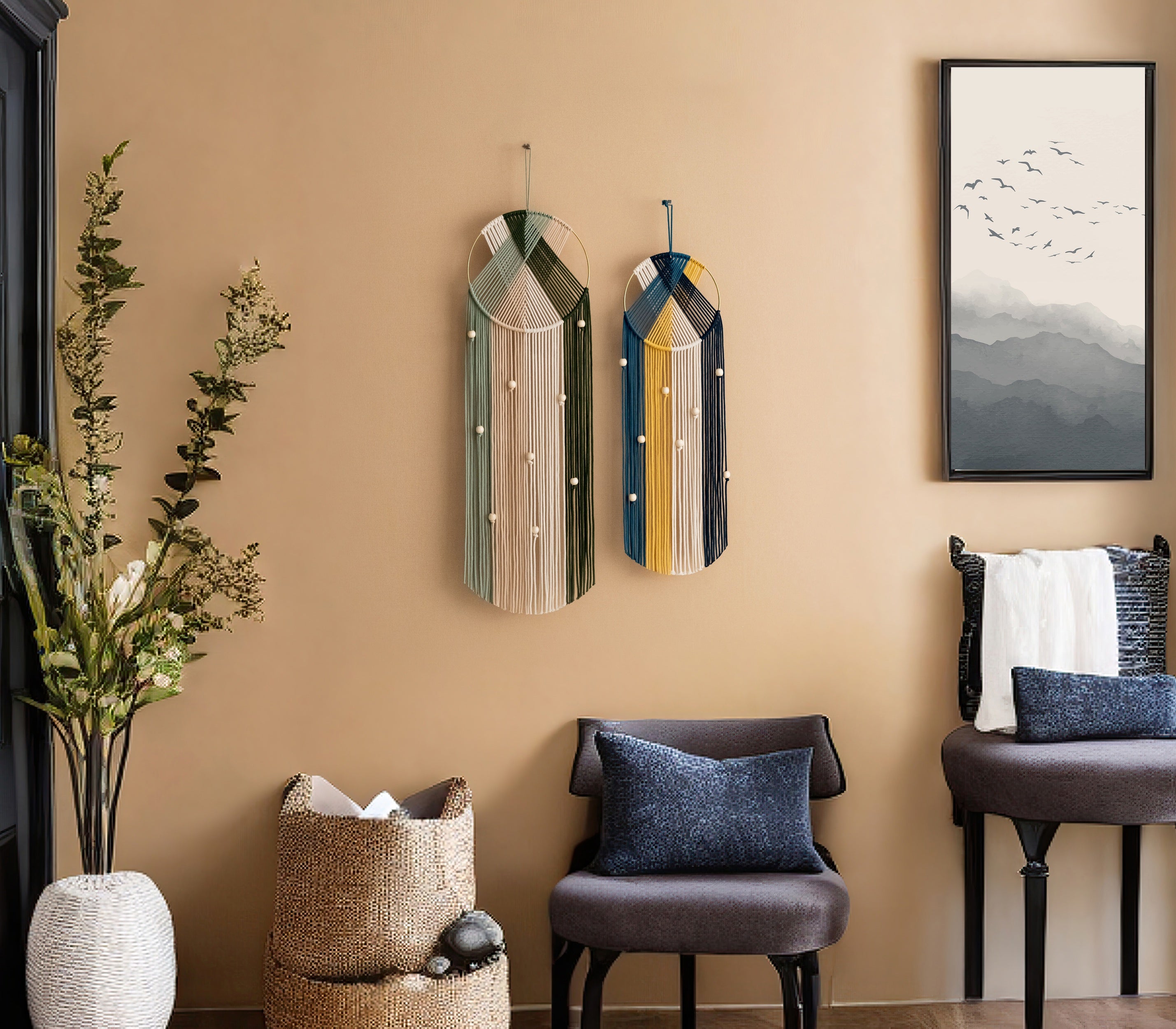 Fiber Wall Dreamcatcher - Boho Macrame Cotton Wall Art V52