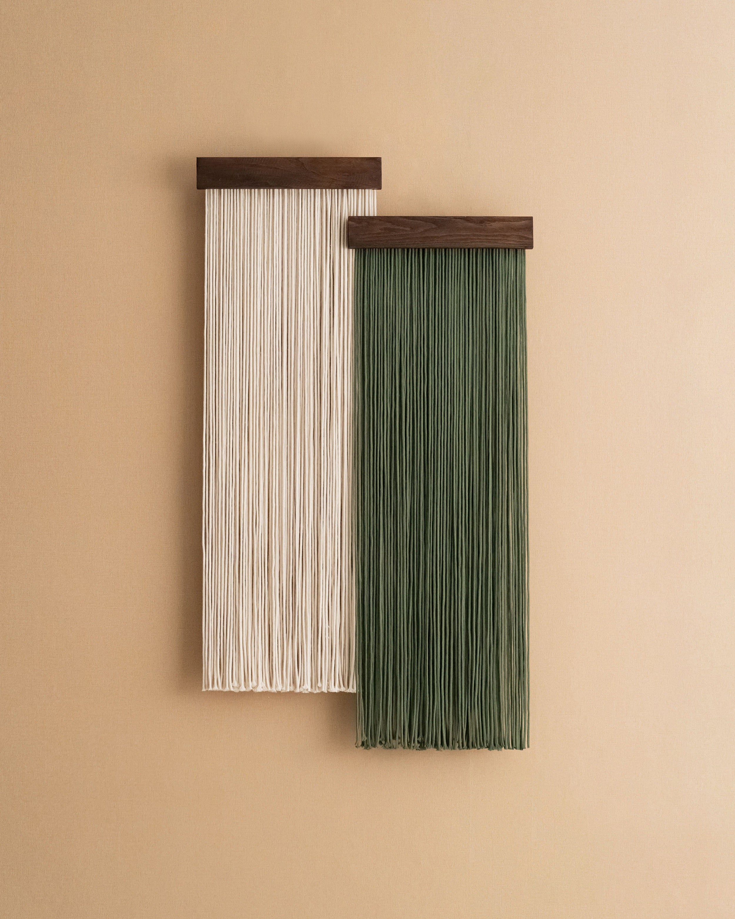 The Stillness - Set of Panel Macrame Wall Hanging in Green & Cream W18