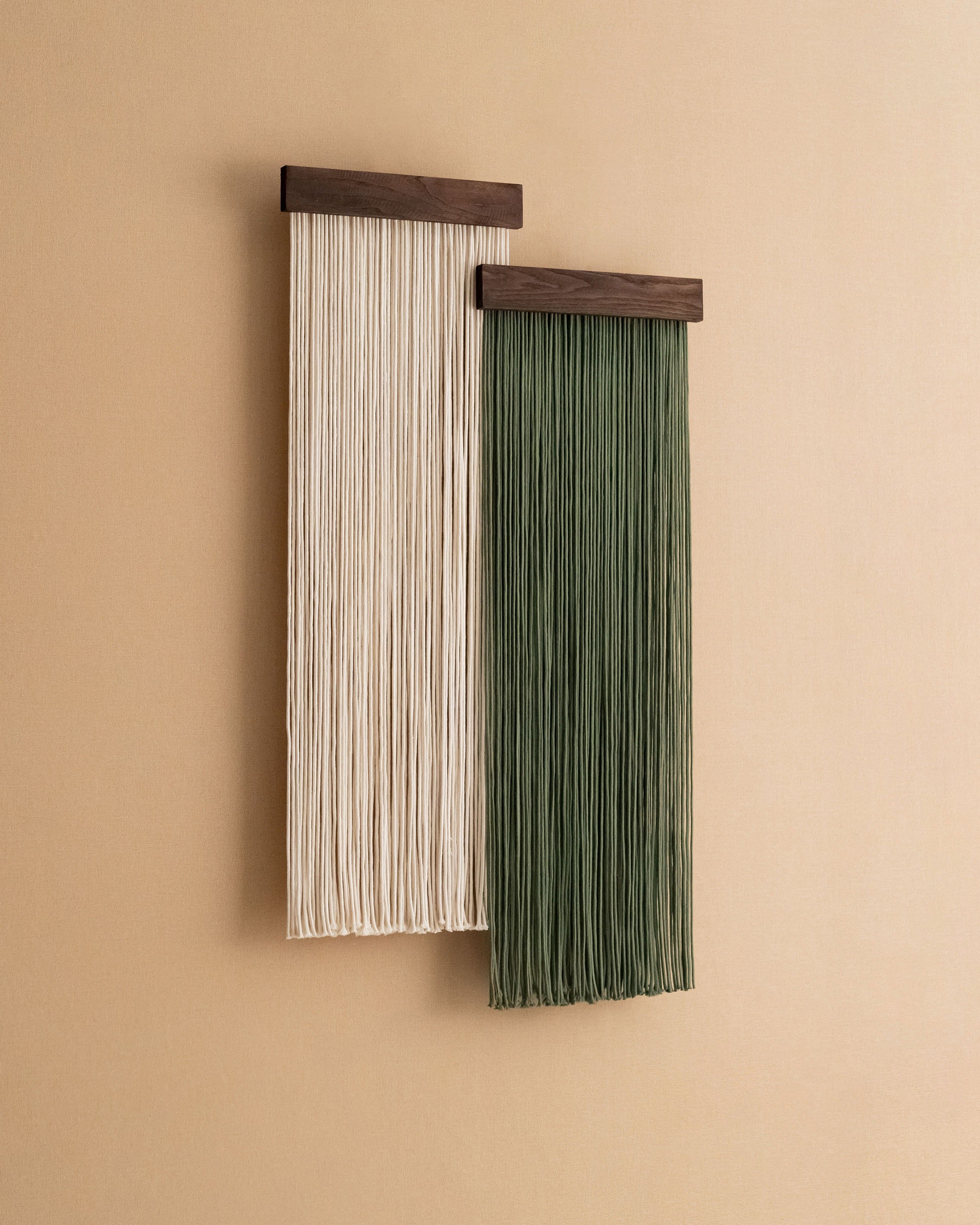 The Stillness - Set of Panel Macrame Wall Hanging in Green & Cream W18
