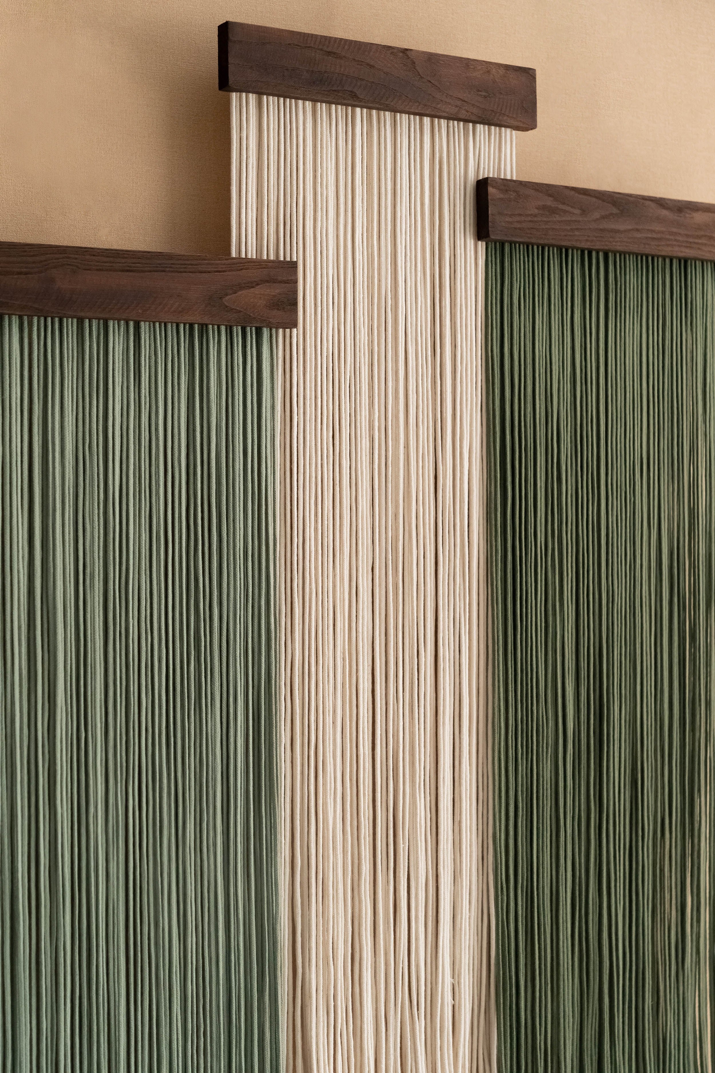 The Stillness - Set of Panel Macrame Wall Hanging in Green & Cream W18