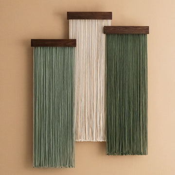 The Stillness - Set of Panel Macrame Wall Hanging in Green & Cream W18