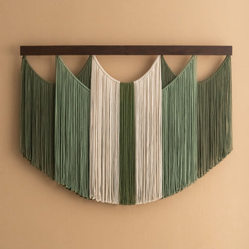 The Calm - Curved Macrame Wall Hanging in Sage Green & Cream V90