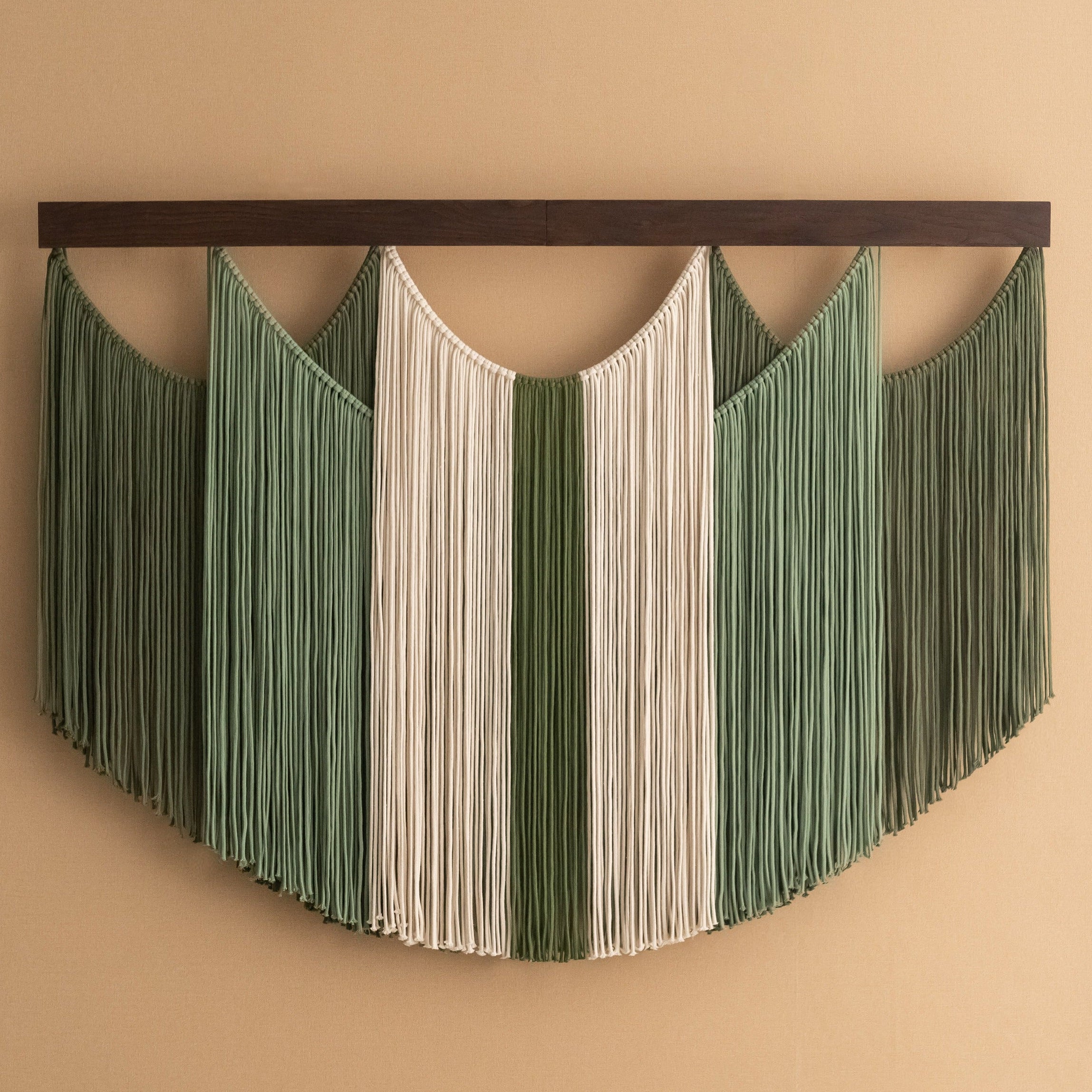 The Calm - Curved Macrame Wall Hanging in Sage Green & Cream V90