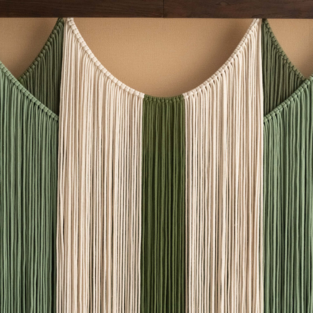 The Calm - Curved Macrame Wall Hanging in Sage Green & Cream V90