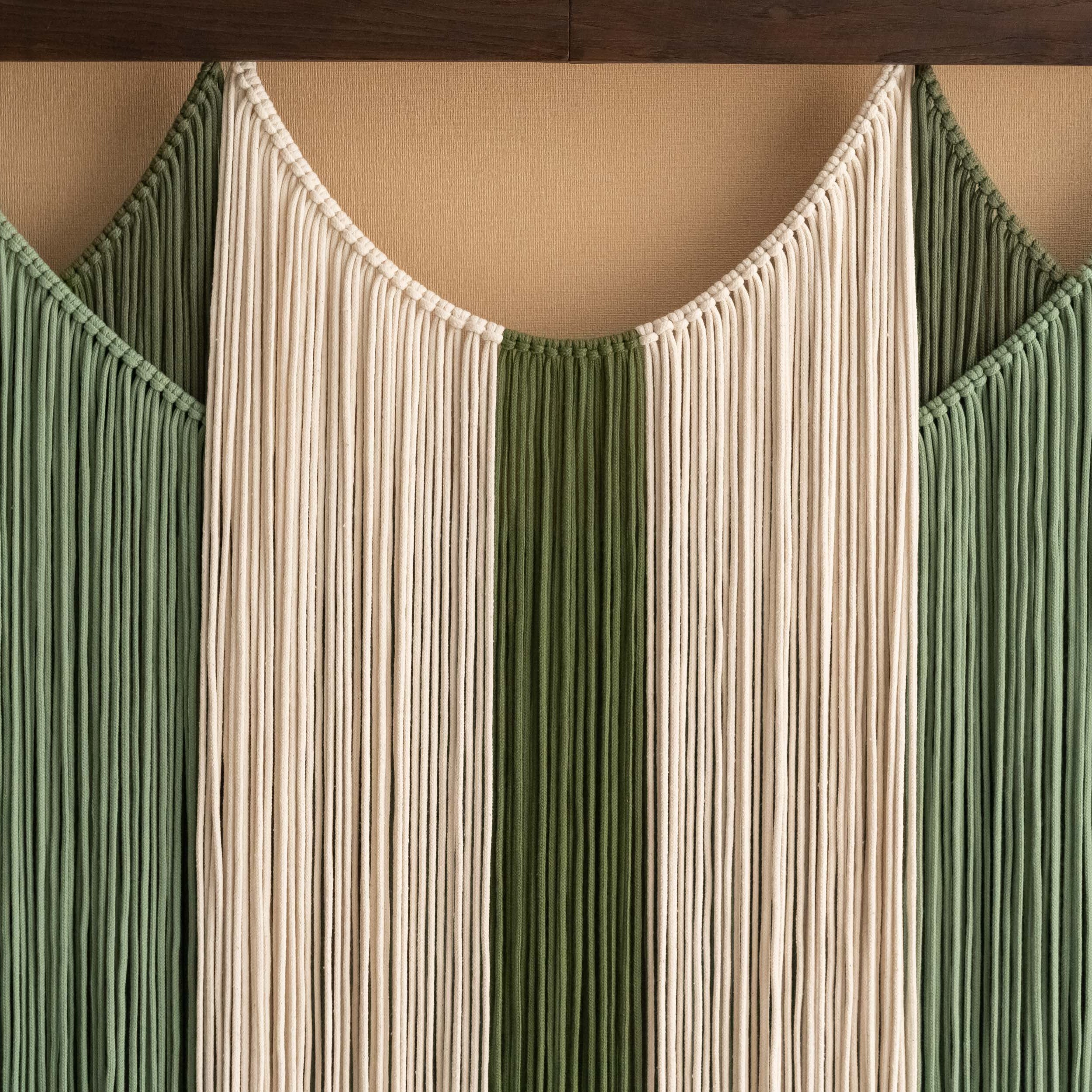 The Calm - Curved Macrame Wall Hanging in Sage Green & Cream V90