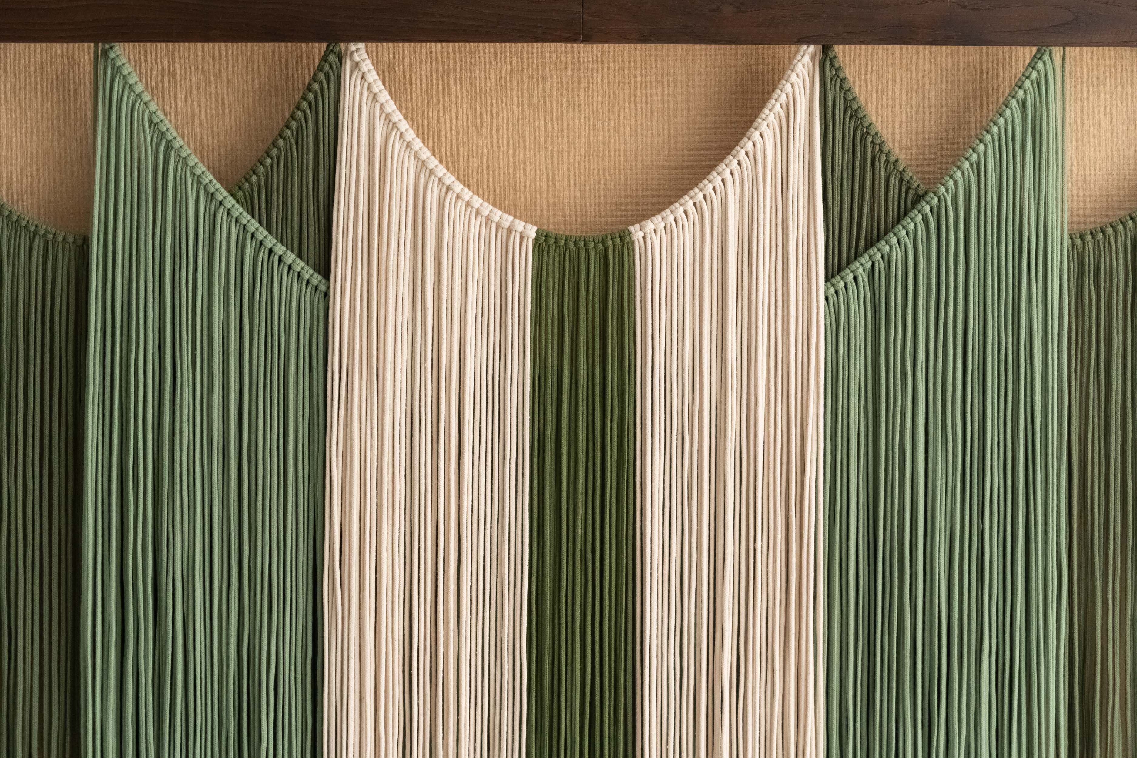 The Calm - Curved Macrame Wall Hanging in Sage Green & Cream V90
