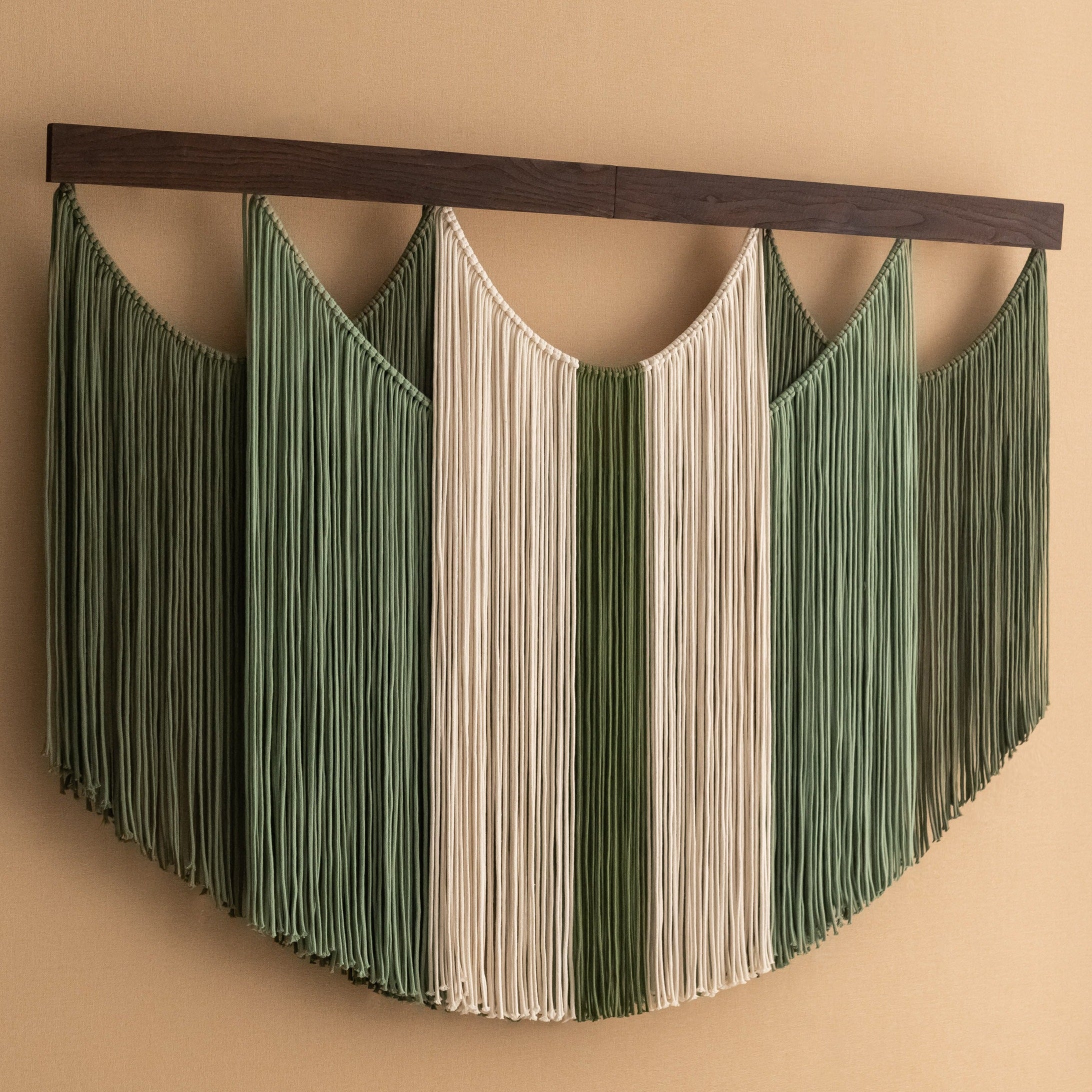 The Calm - Curved Macrame Wall Hanging in Sage Green & Cream V90