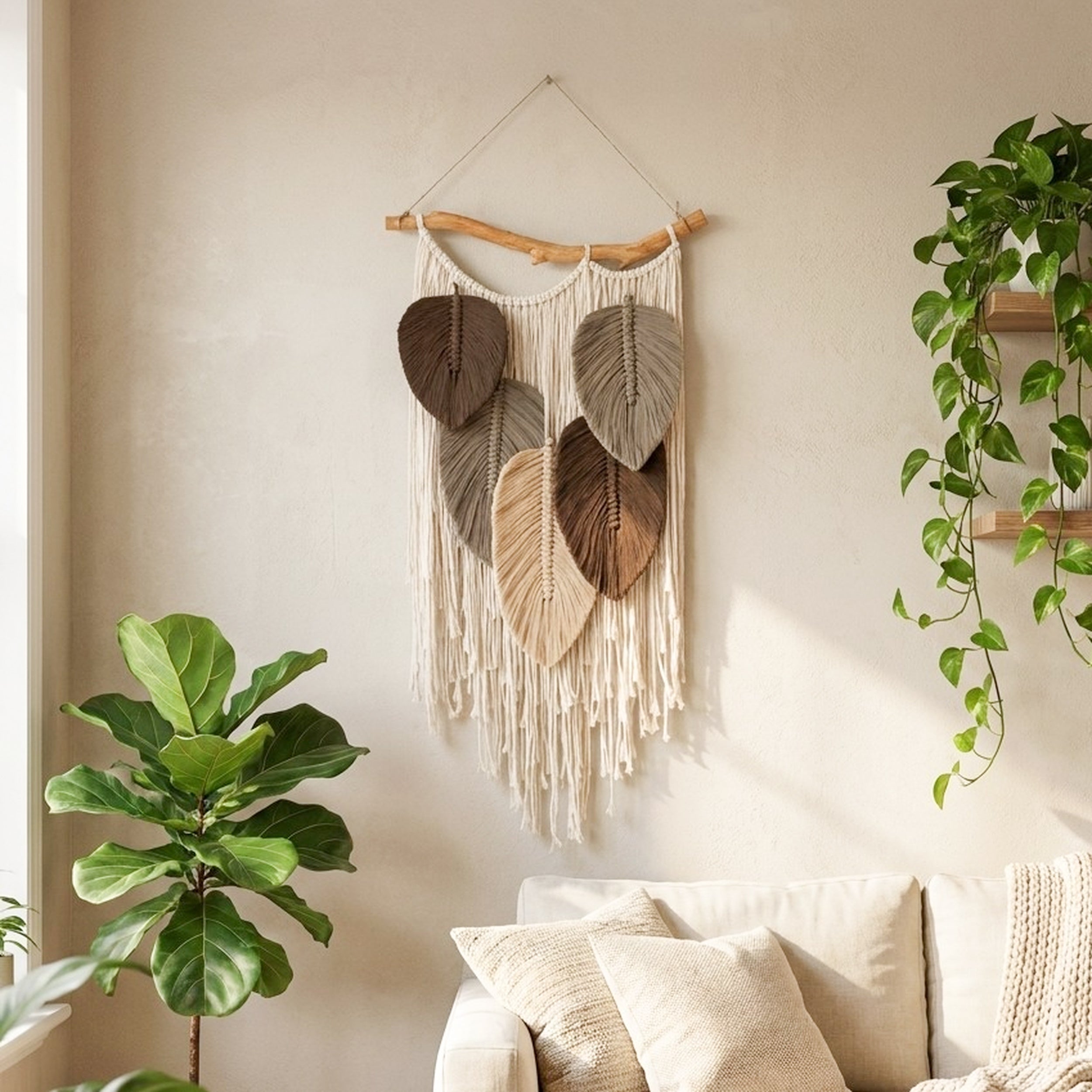 Macrame Leaves Wall Hanging Nature Wall Decor for Boho Room L45