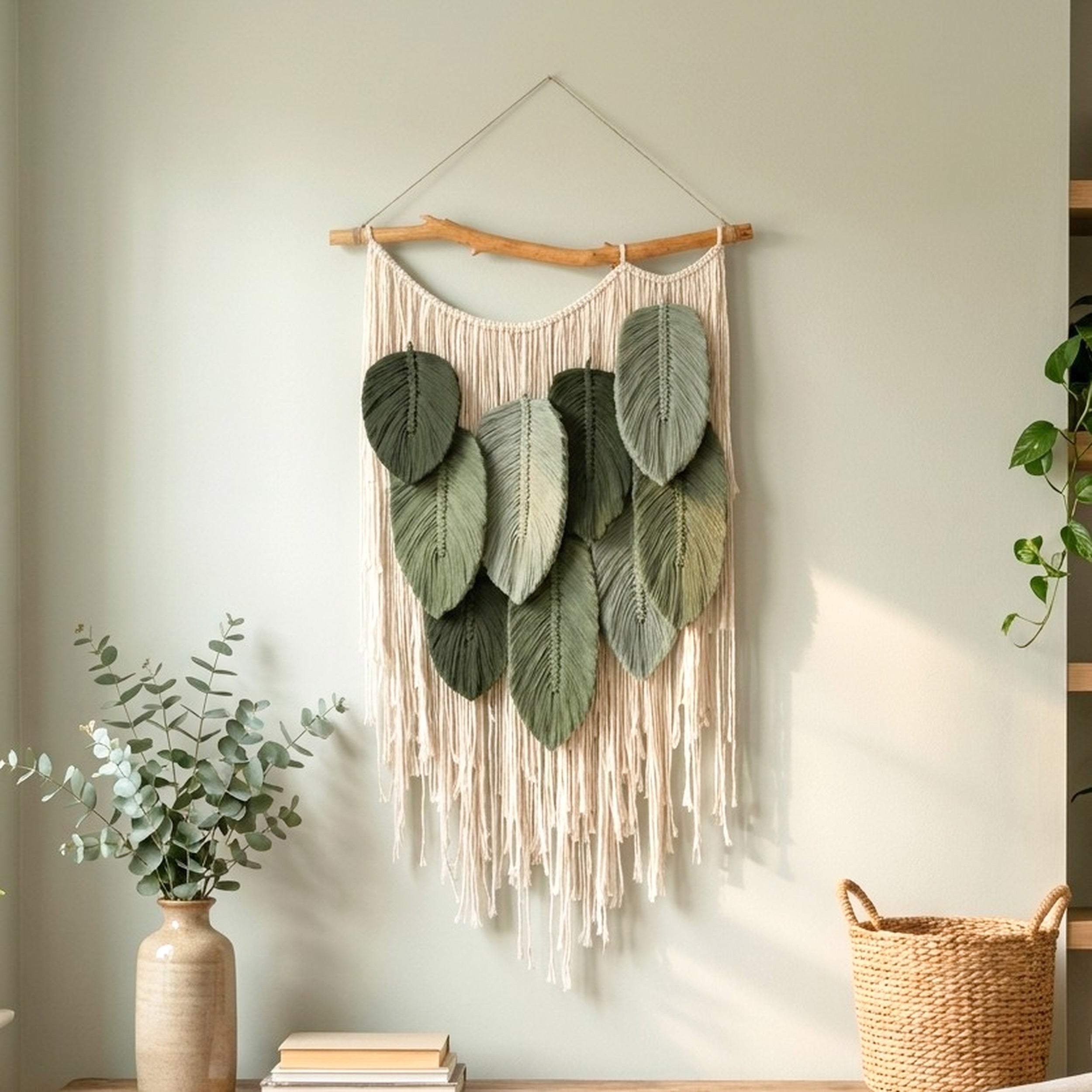 Macrame Leaves Wall Hanging Botanical Wall Decor for Home L45