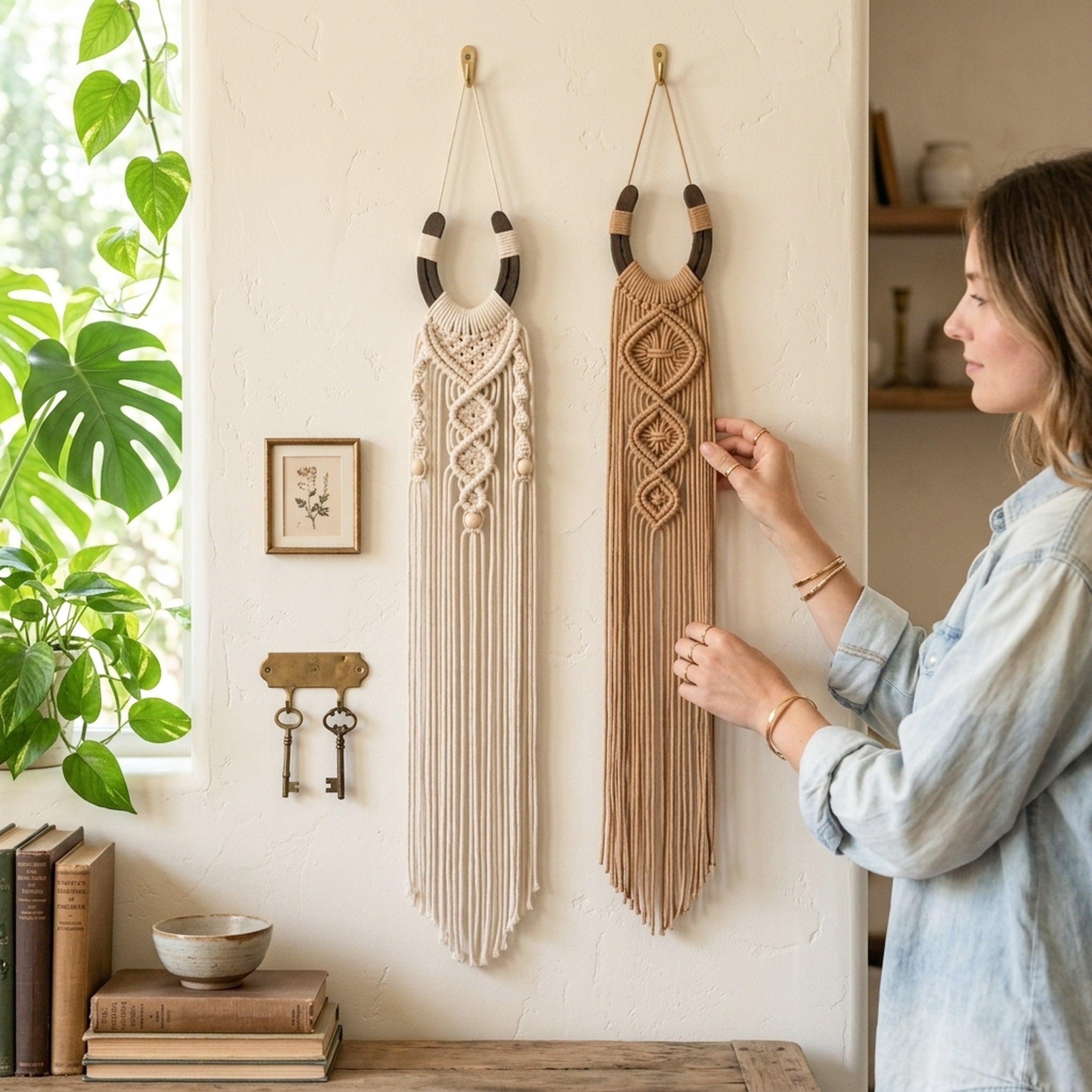 Macrame Horseshoe Wall Hanging Decor Wood Boho Wall Decor U39