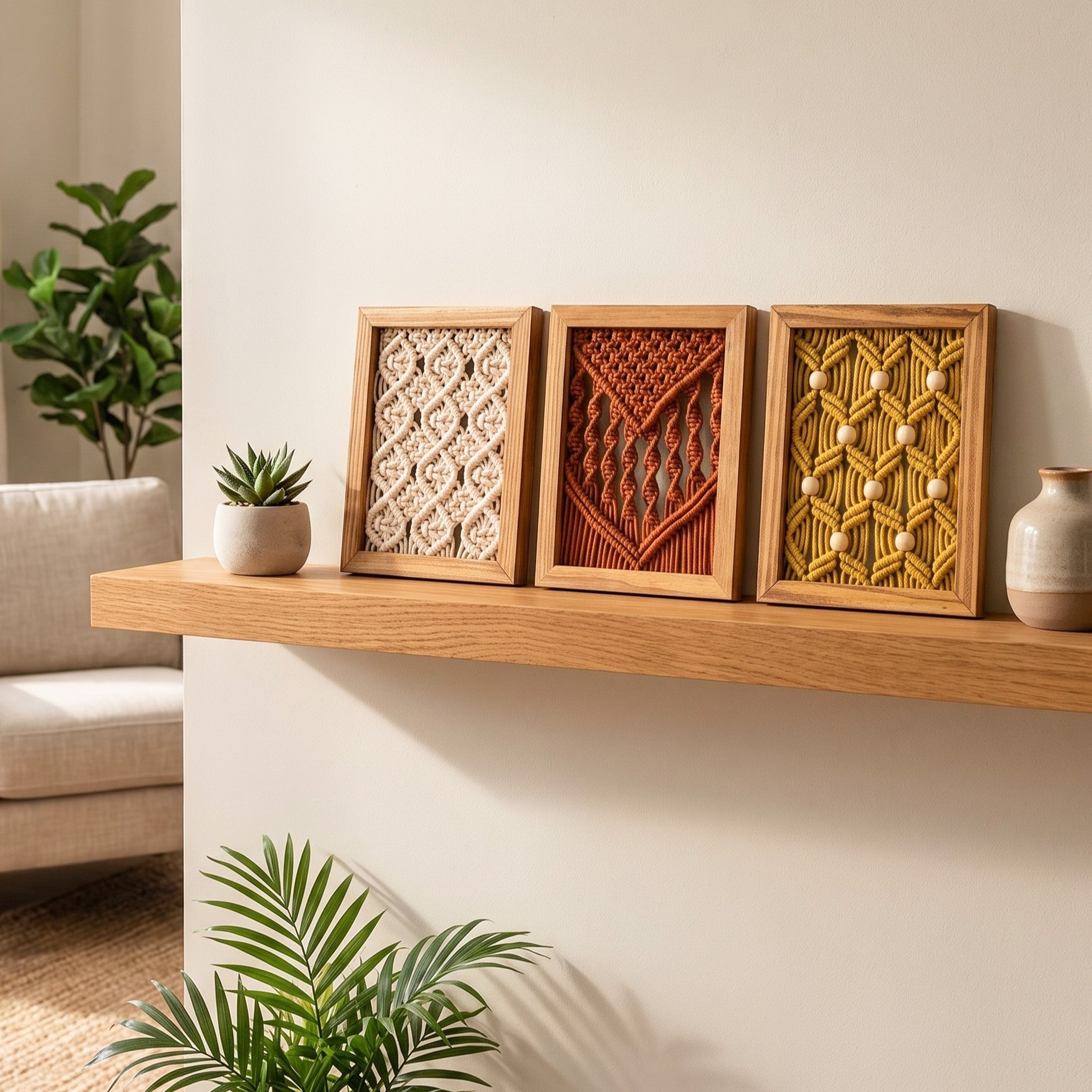 Framed Macrame Wall Hanging Decor with Wall Art Frame U37