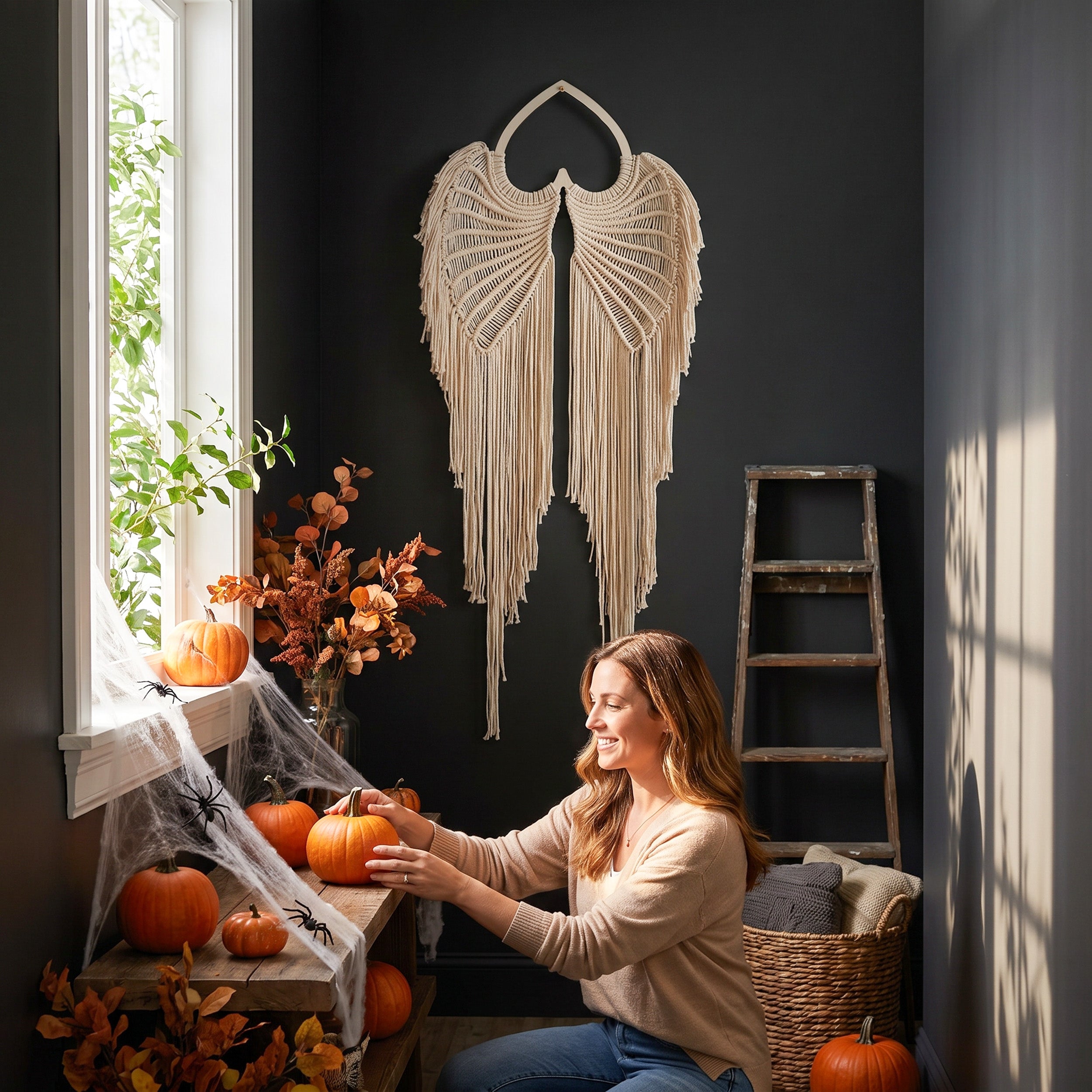 Macrame Angel Wings Halloween Decor for Halloween Wall Decor W53