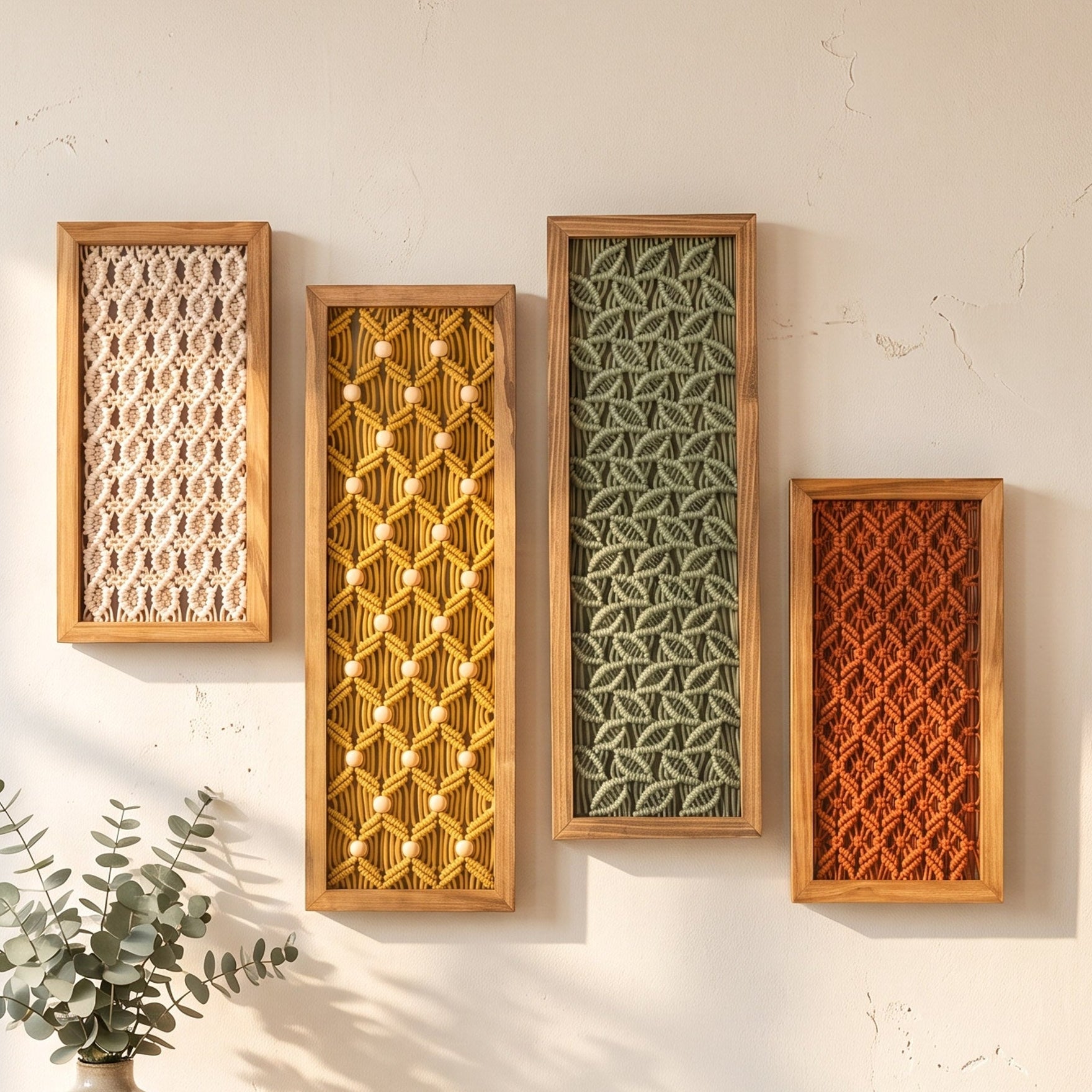 Framed Macrame Wall Hanging Decor Boho Wall Decor U45