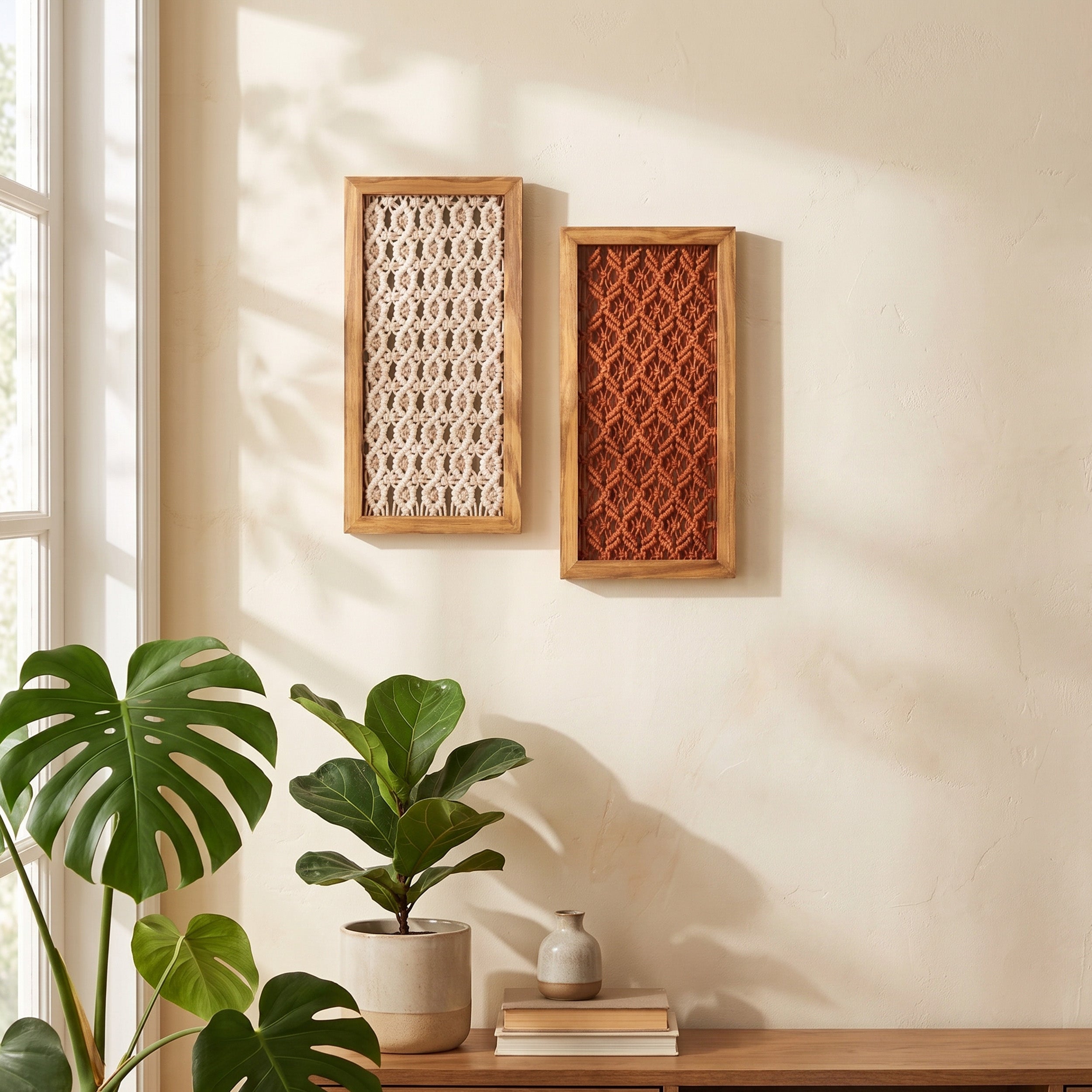 Framed Macrame Wall Hanging Decor Boho Wall Decor U45