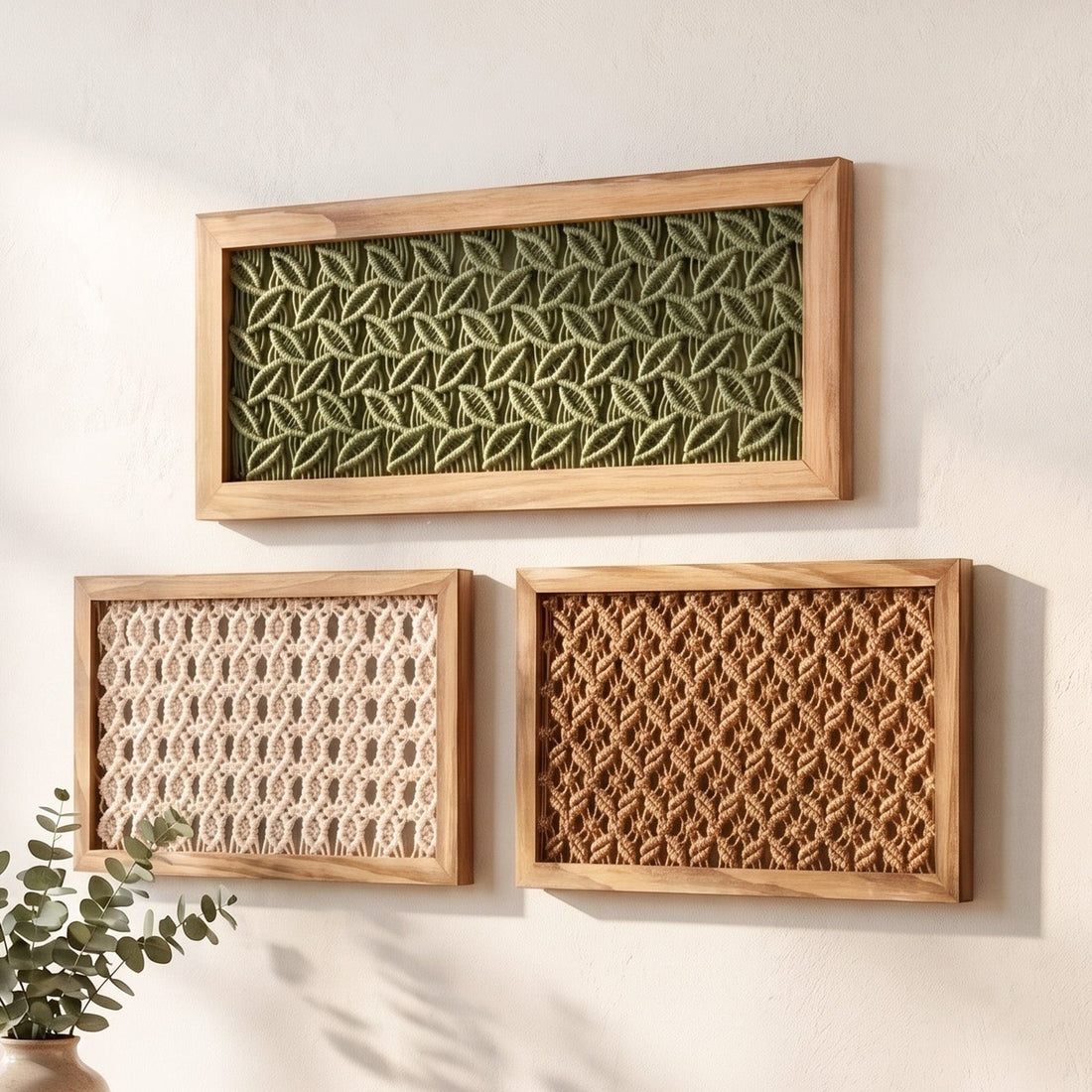 Framed Macrame Wall Hanging Decor Framed Wall Art U46