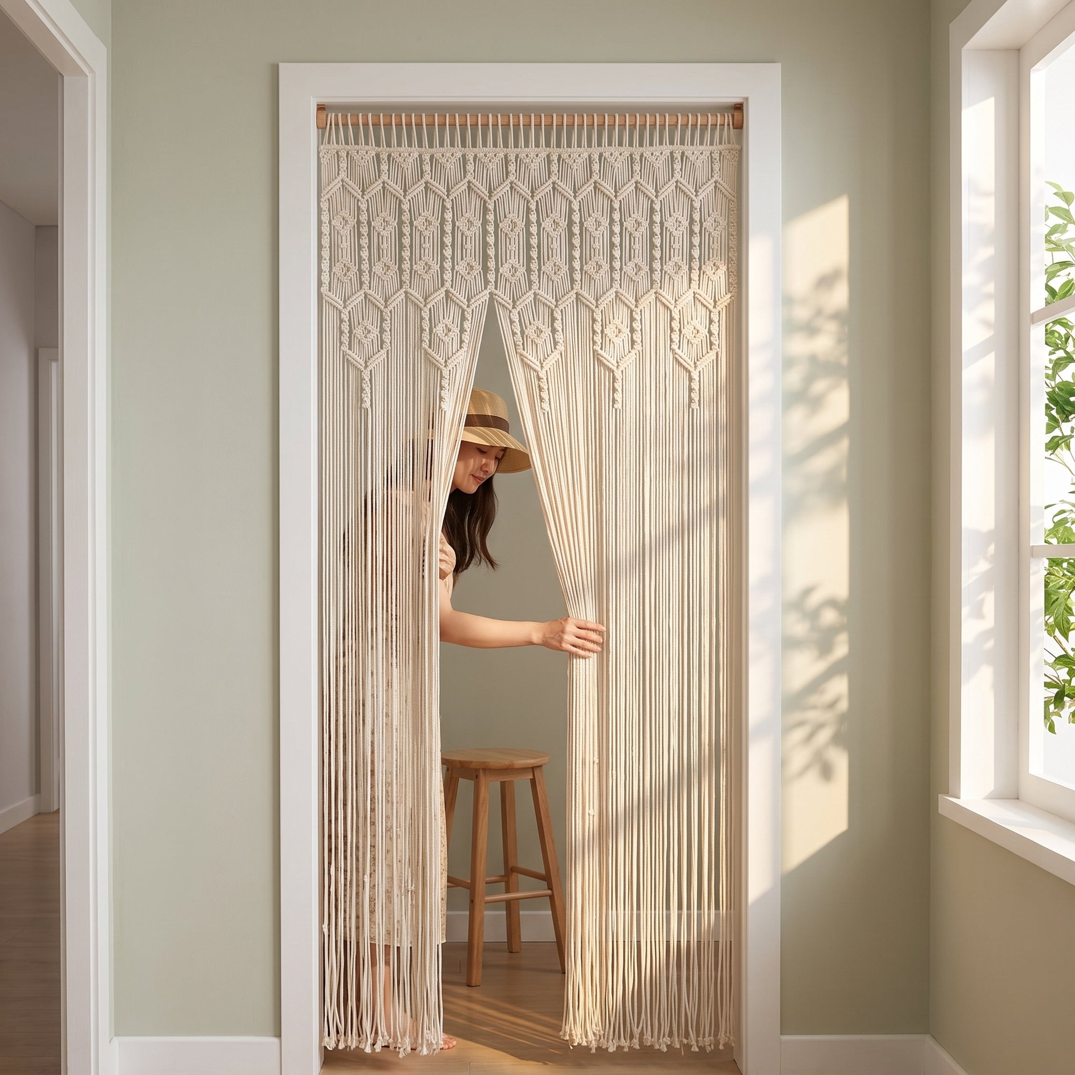 Macrame Curtain for Modern Boho Home and Woven Screen C29